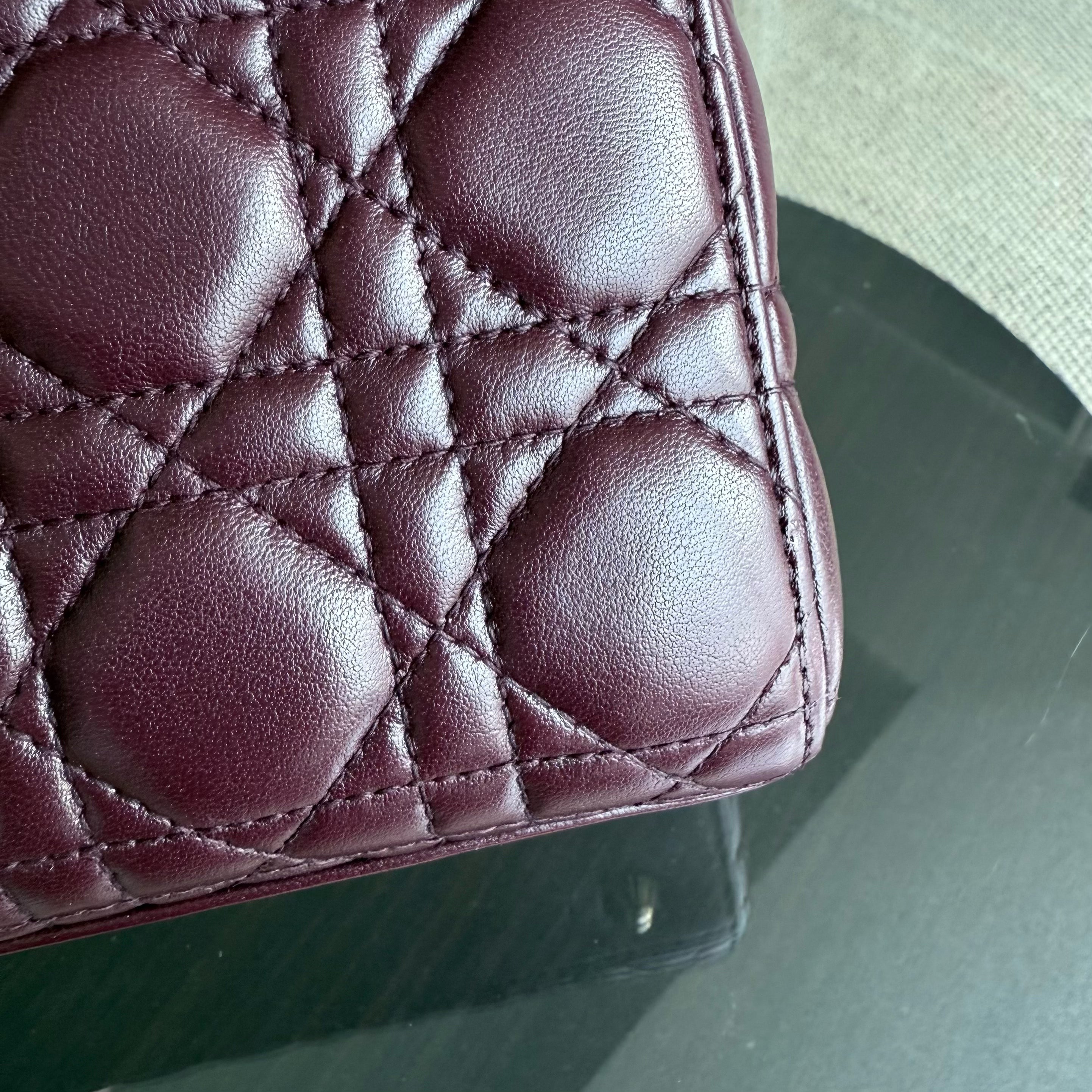 Dior Lady Small Flap - Cannage Lambskin Burgundy Red Gold Hardware