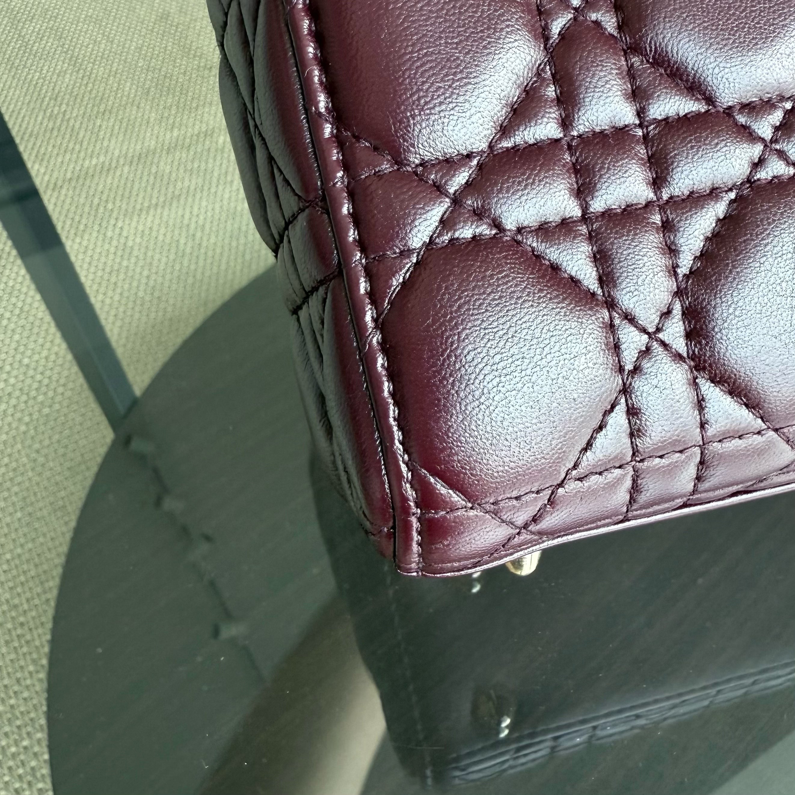 Dior Lady Small Flap - Cannage Lambskin Burgundy Red Gold Hardware