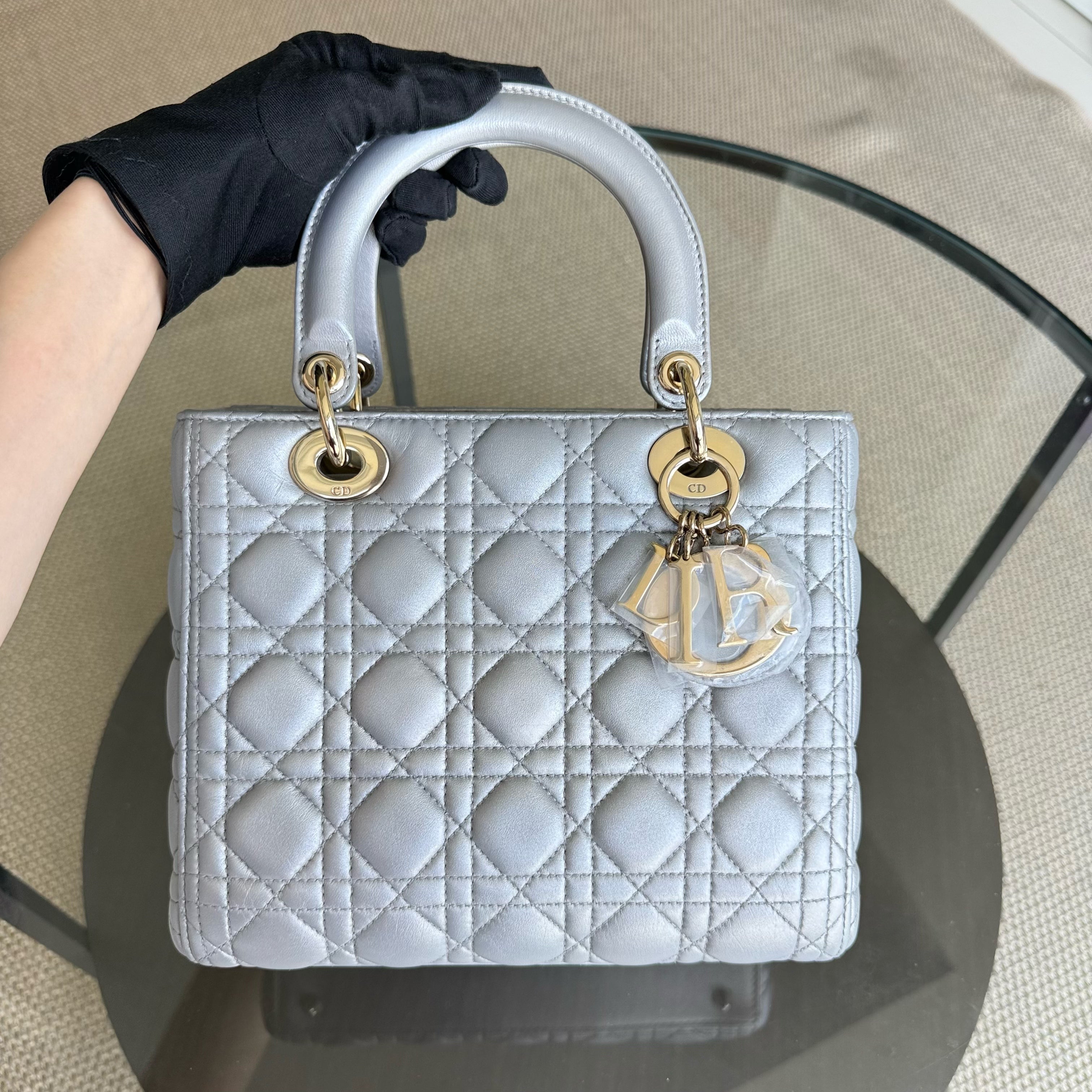 Dior Lady Medium - Cannage Lambskin Silver Gold Hardware