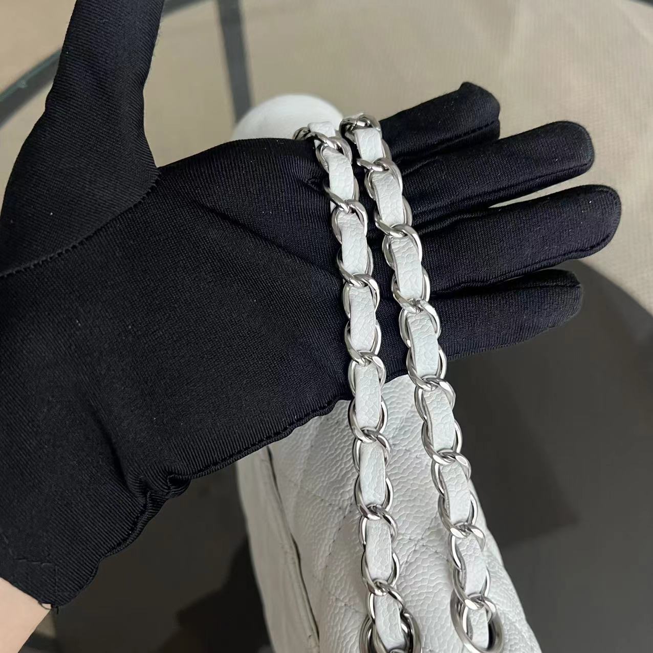 Chanel Classic Flap Medium - Caviar Calfskin White Silver Hardware Series 12