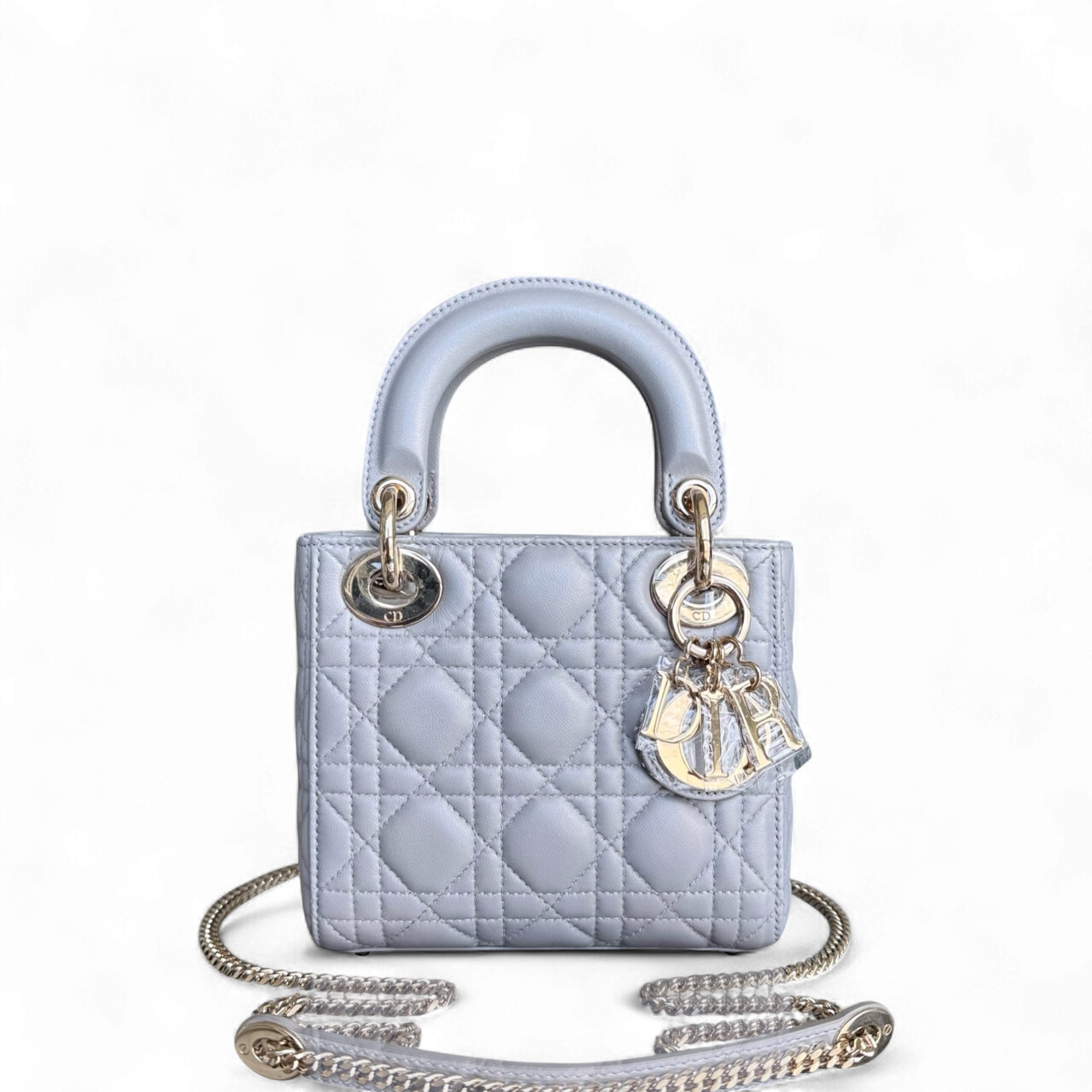 Dior Lady Mini - Cannage Lambskin Silver Gold Hardware Chain Strap