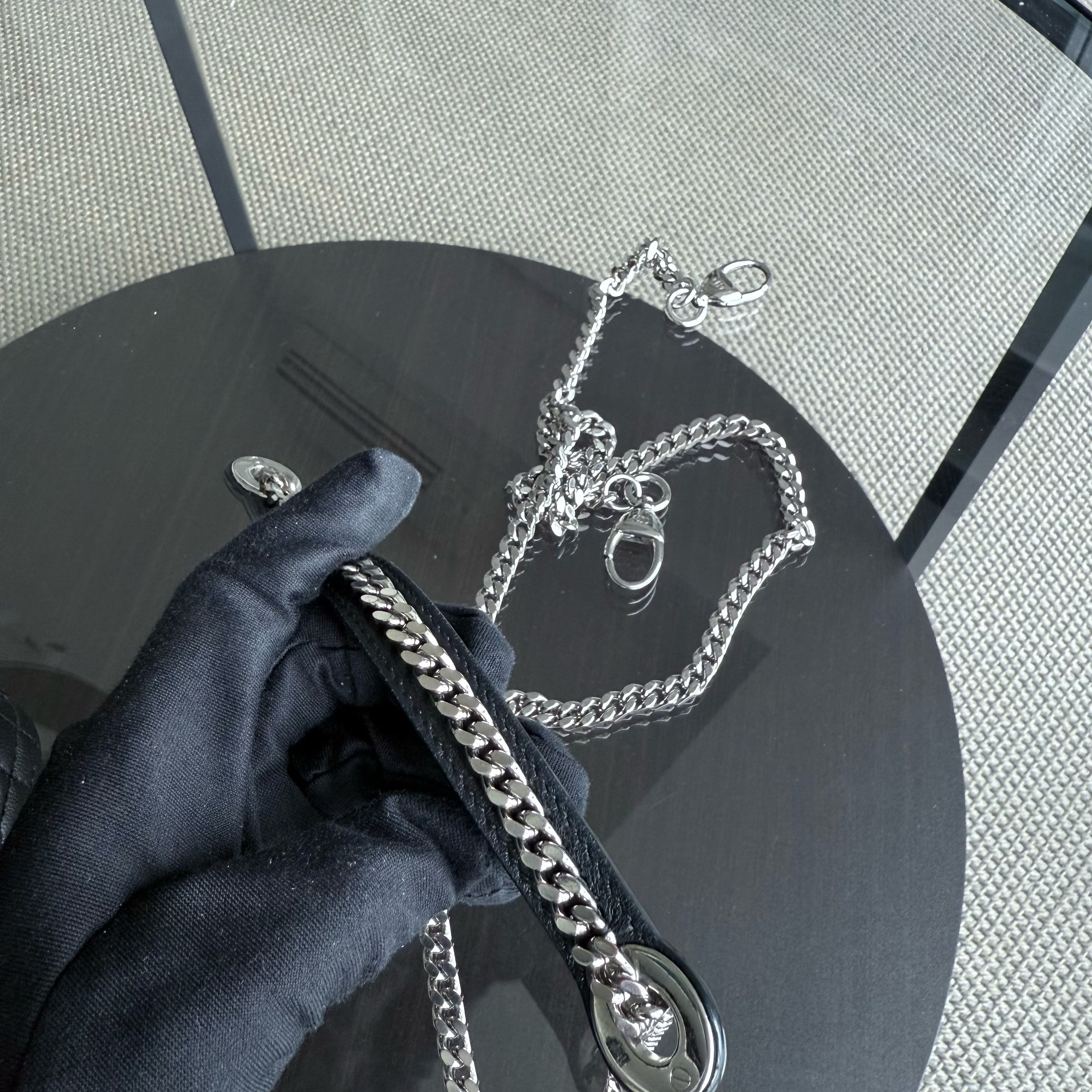 Dior Lady Mini - Cannage Lambskin Black Silver Hardware Chain Strap