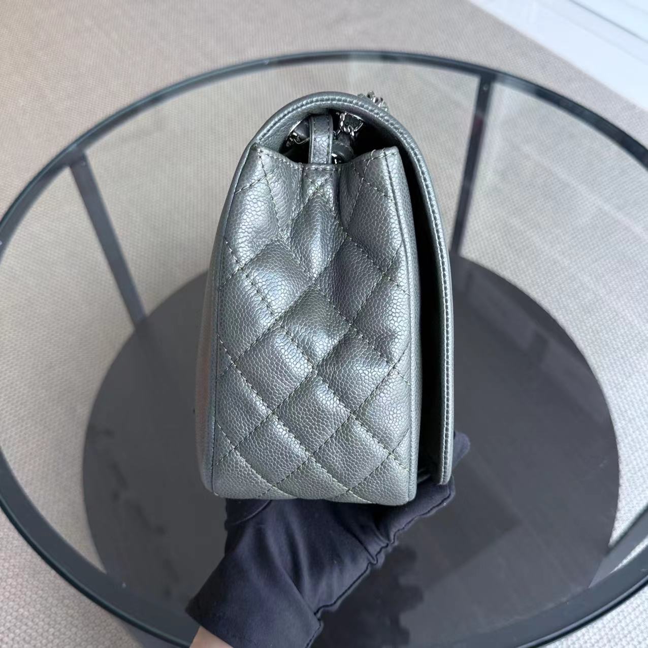 Chanel Caviar Seasonal Jumbo CC Flap 29CM Green Silver Hardware Series 15
