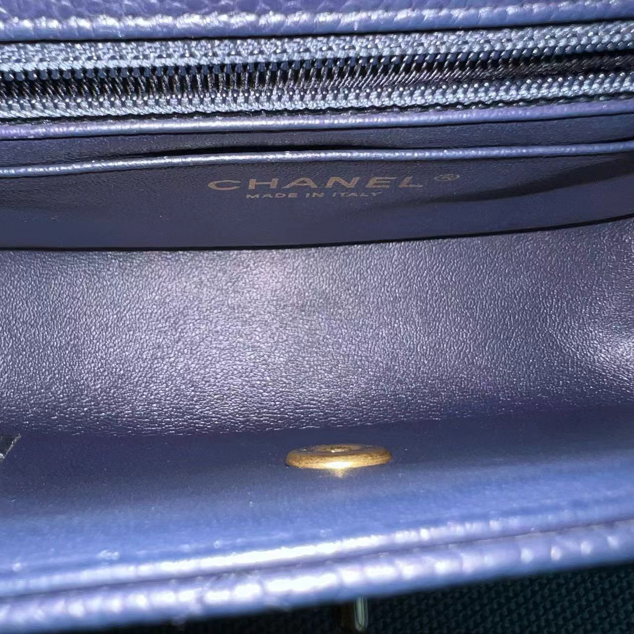 Caviar Mini Rectangle Classic Flap Quilted Grained Calfskin Dark Blue Golden Hardware Series 21