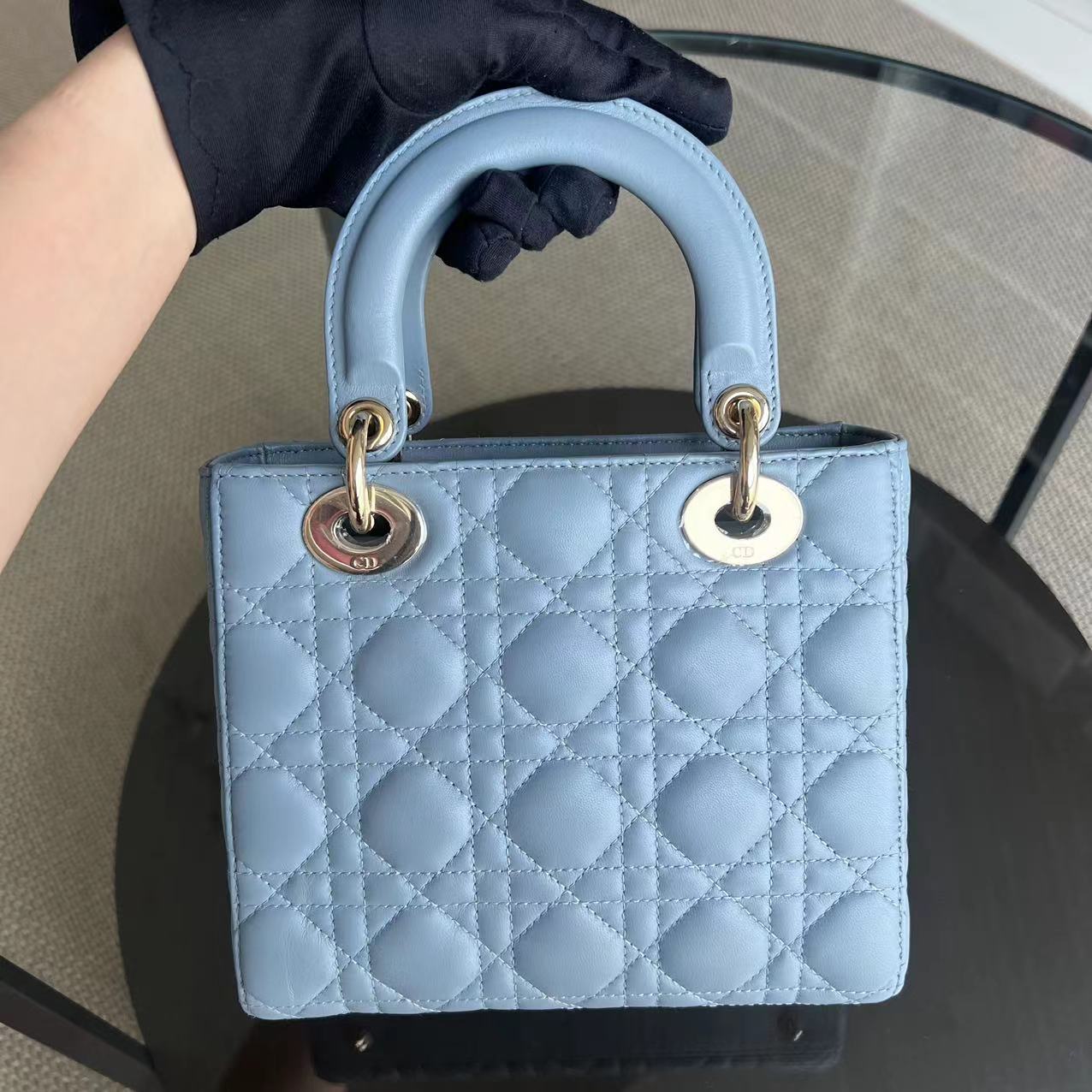 *Full Set, Receipt* Lady Small Cannage Lambskin Light Blue Golden Hardware ABC MyABC