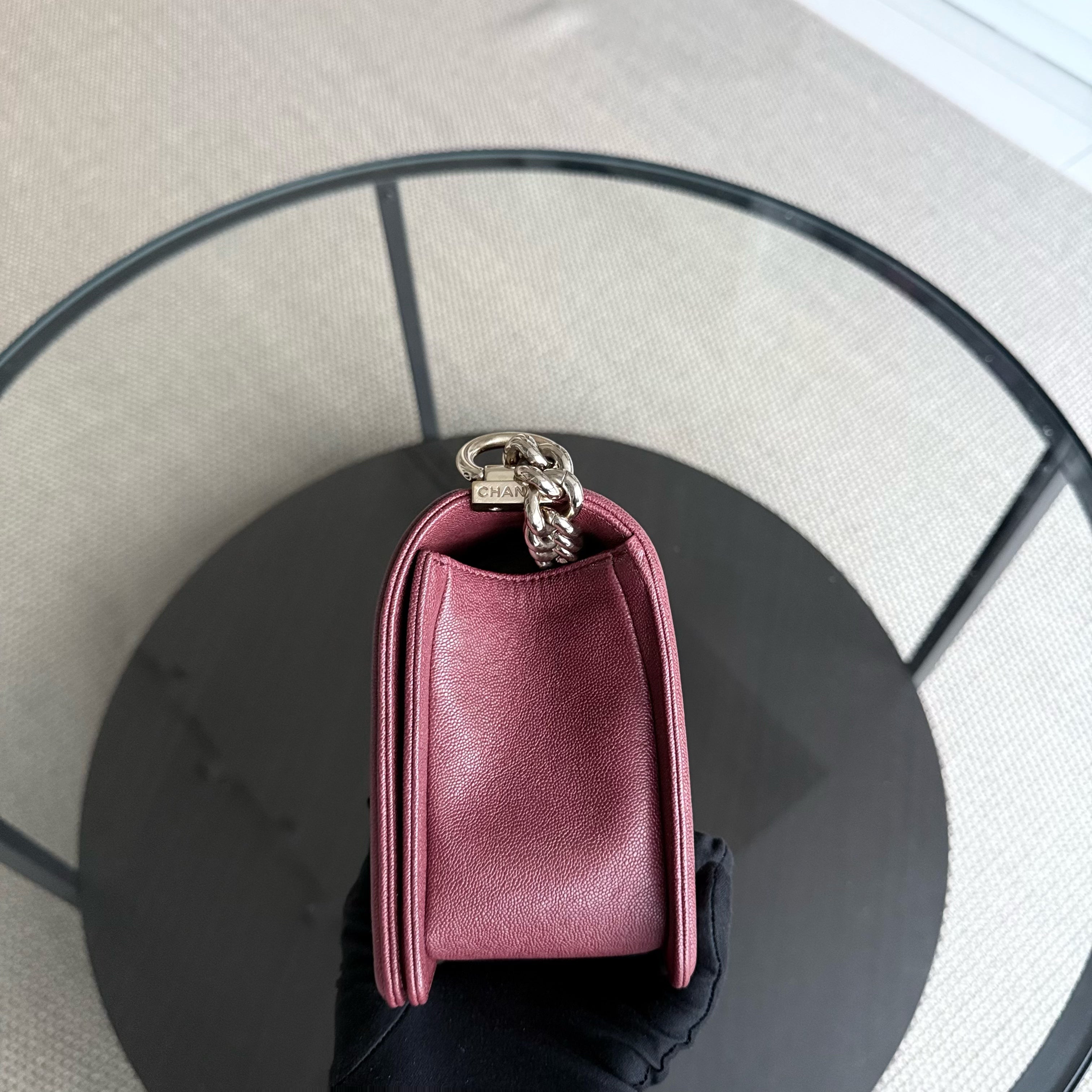 Chanel Boy Medium - Caviar 25CM Chevron Red Gold Hardware Series 28