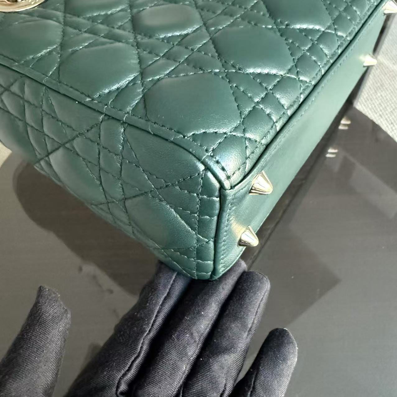 Dior Lady Small - Cannage Lambskin Dark Green Gold hardware