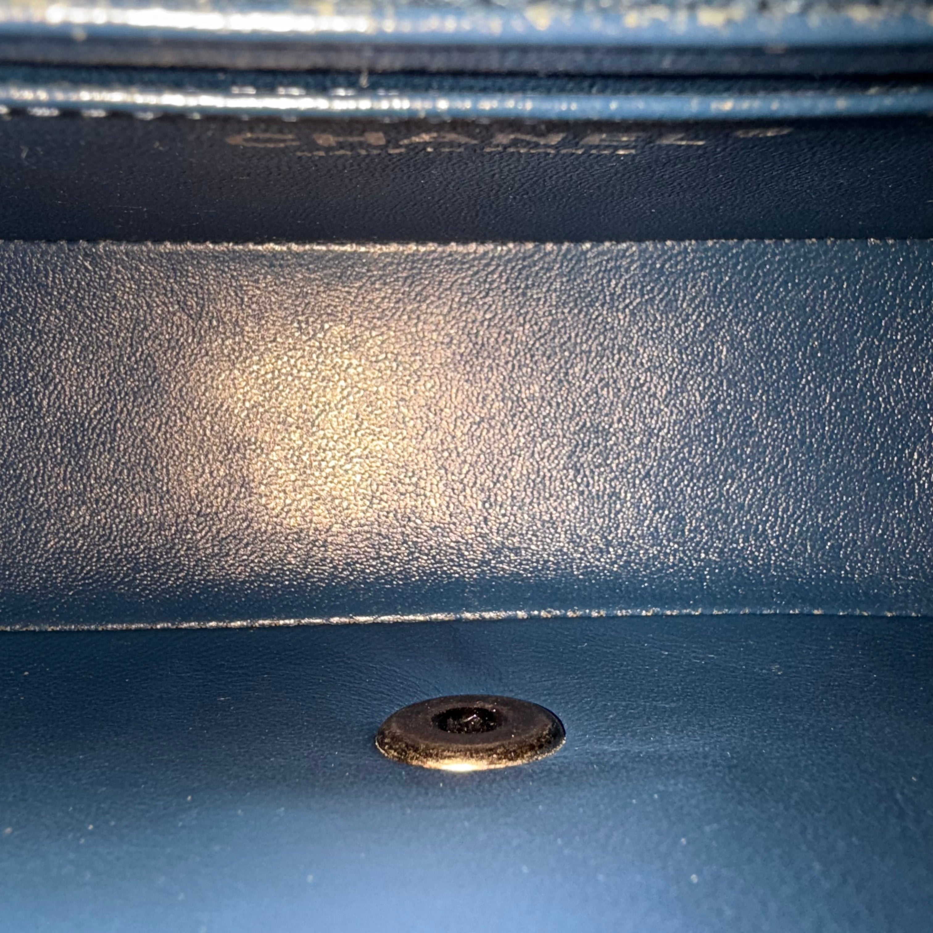 Chanel Classic Flap Mini Rectangle - Caviar 20CM Quilted Dark Blue Ruthenium Silver Hardware Series 23