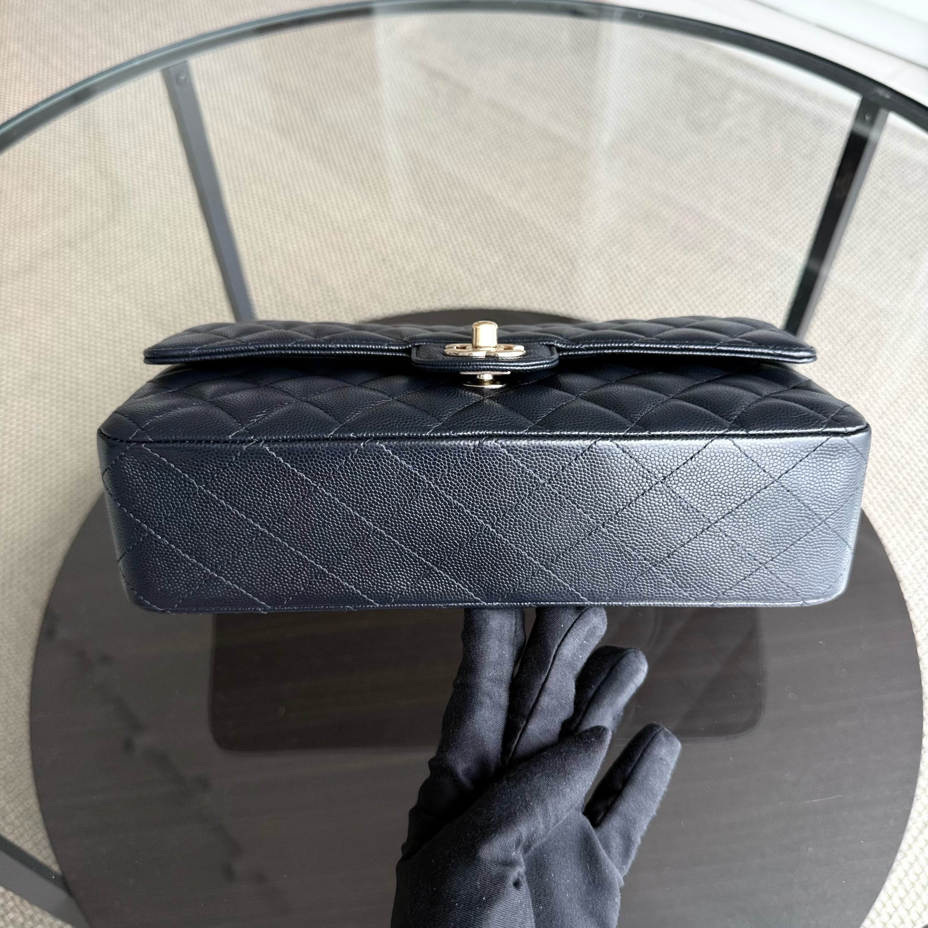 Chanel Classic Flap Medium - Caviar 25CM Quilted Mid-night Dark Blue Gold Hardware Series 28