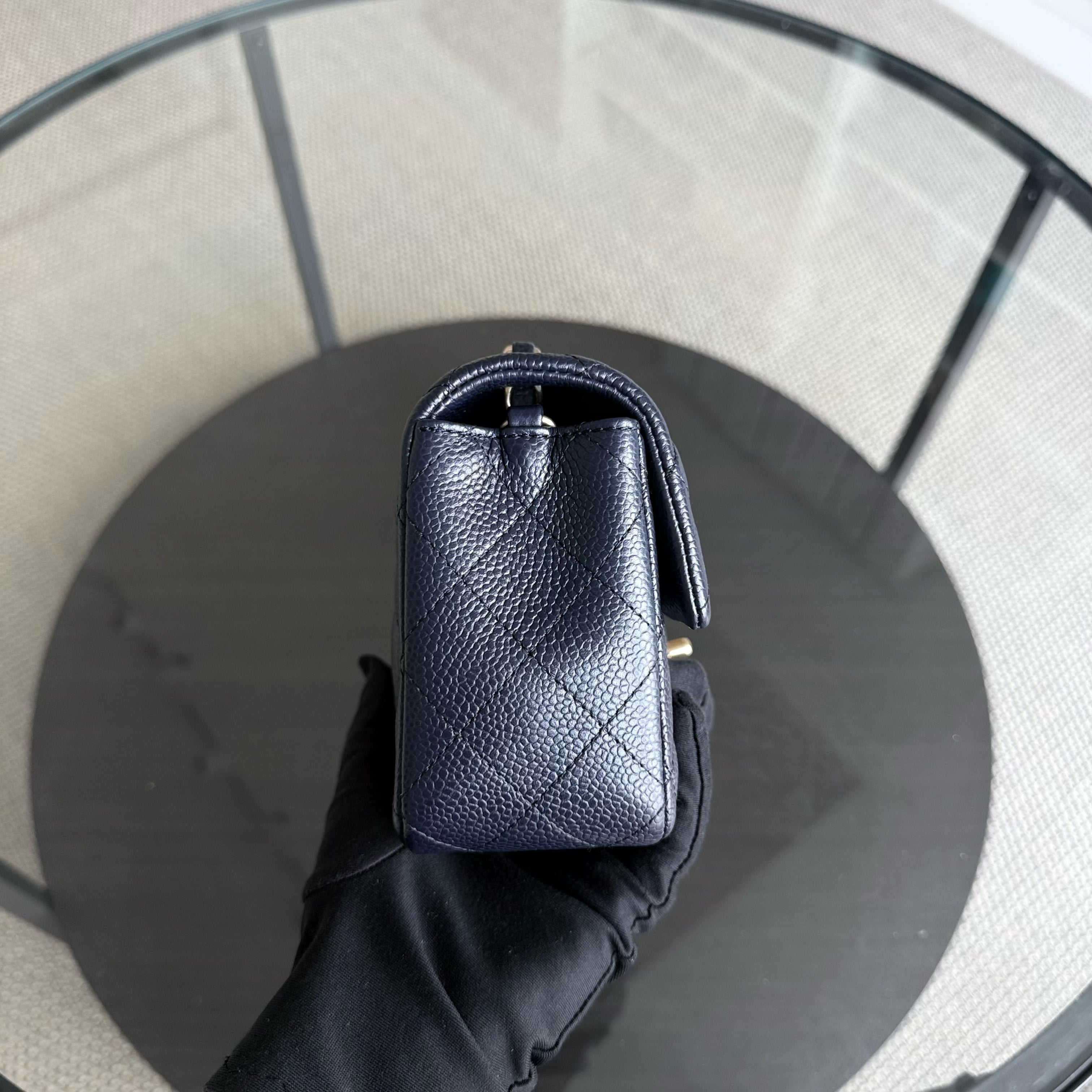 Chanel Classic Flap Mini - Caviar 20CM Quilted Dark Blue Gold Hardware Series 21