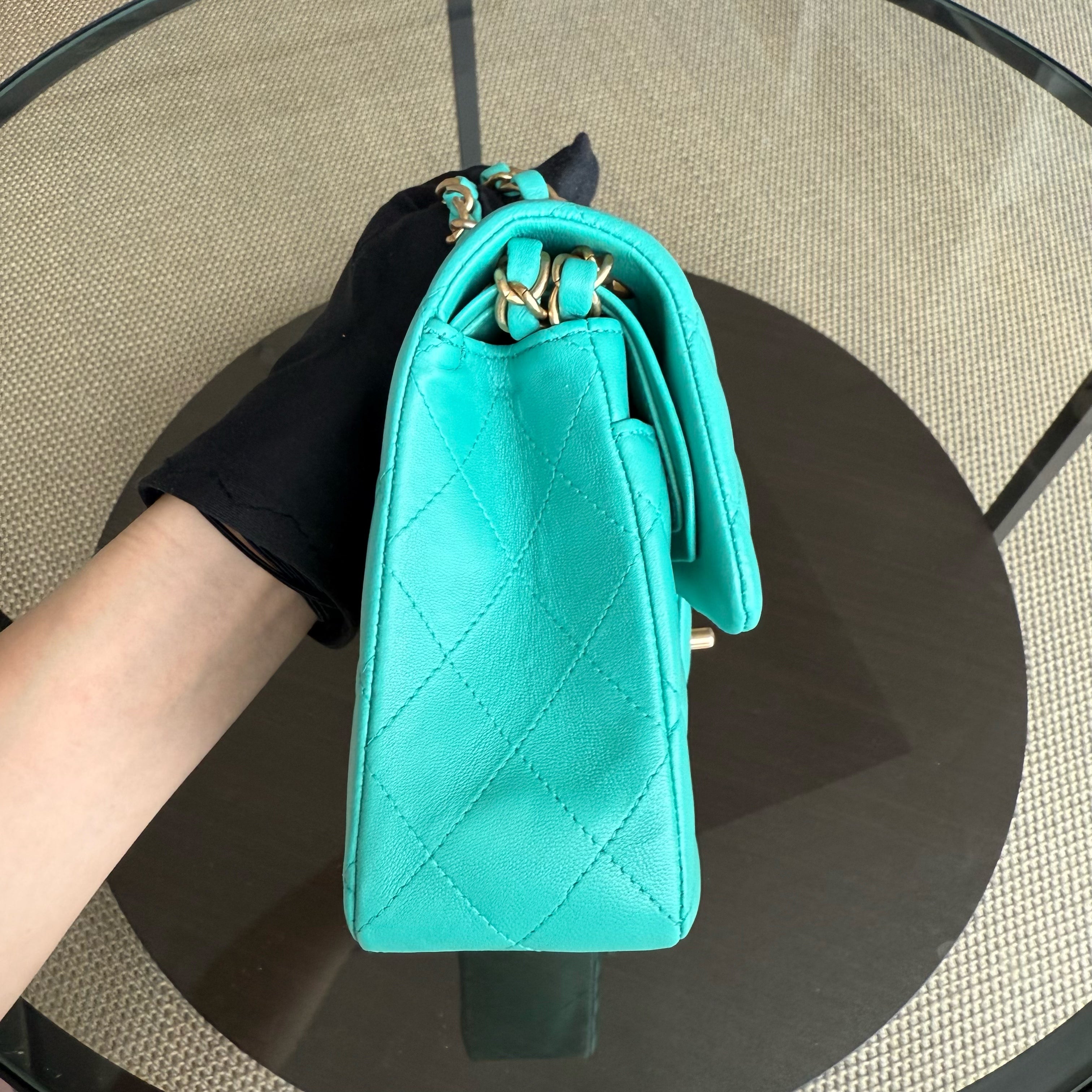 Chanel Classic Flap Small - 23CM Quilted Lambskin Blue Green Gold Hardware Series 27