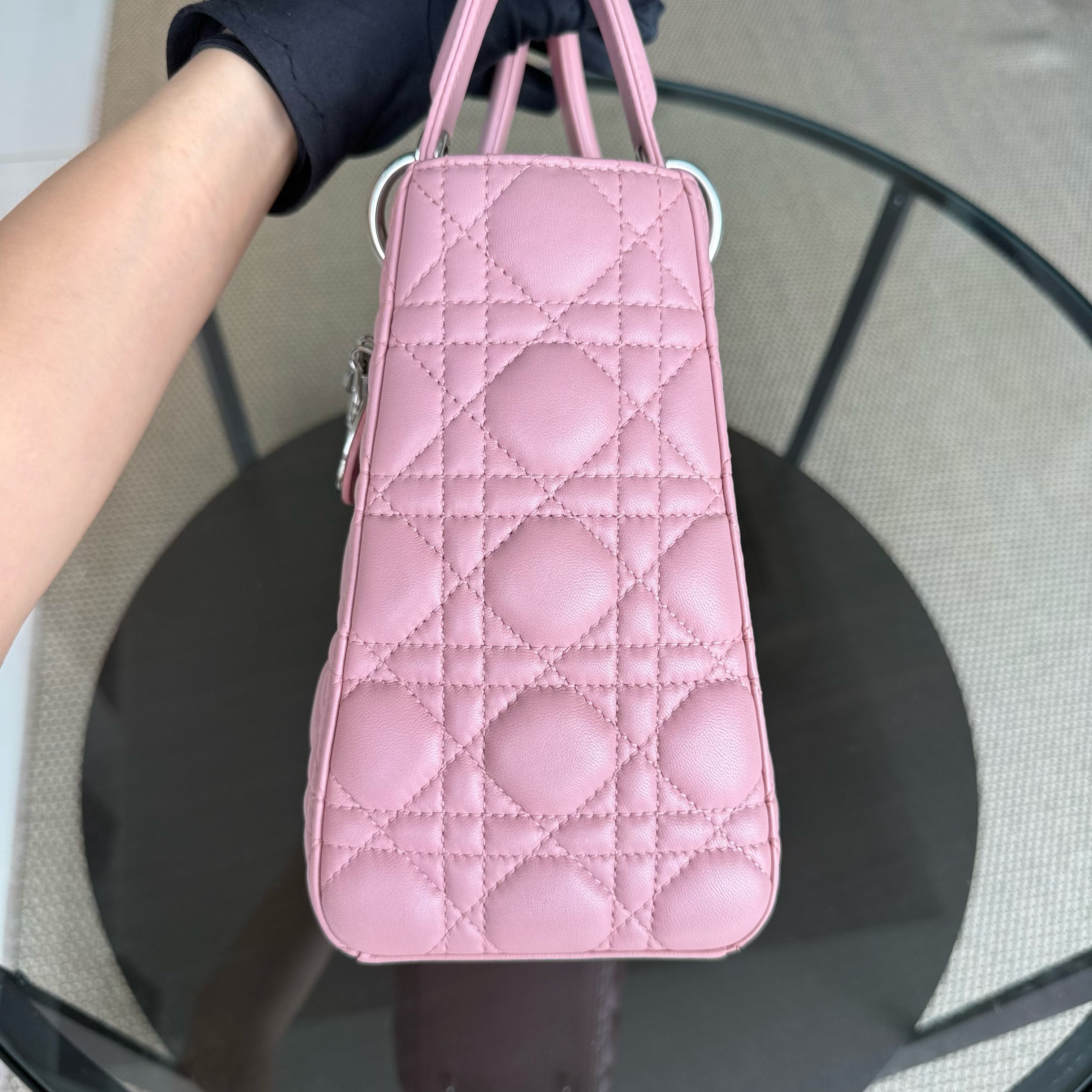 Dior Lady Medium - Cannage Lambskin Pink Silver Hardware