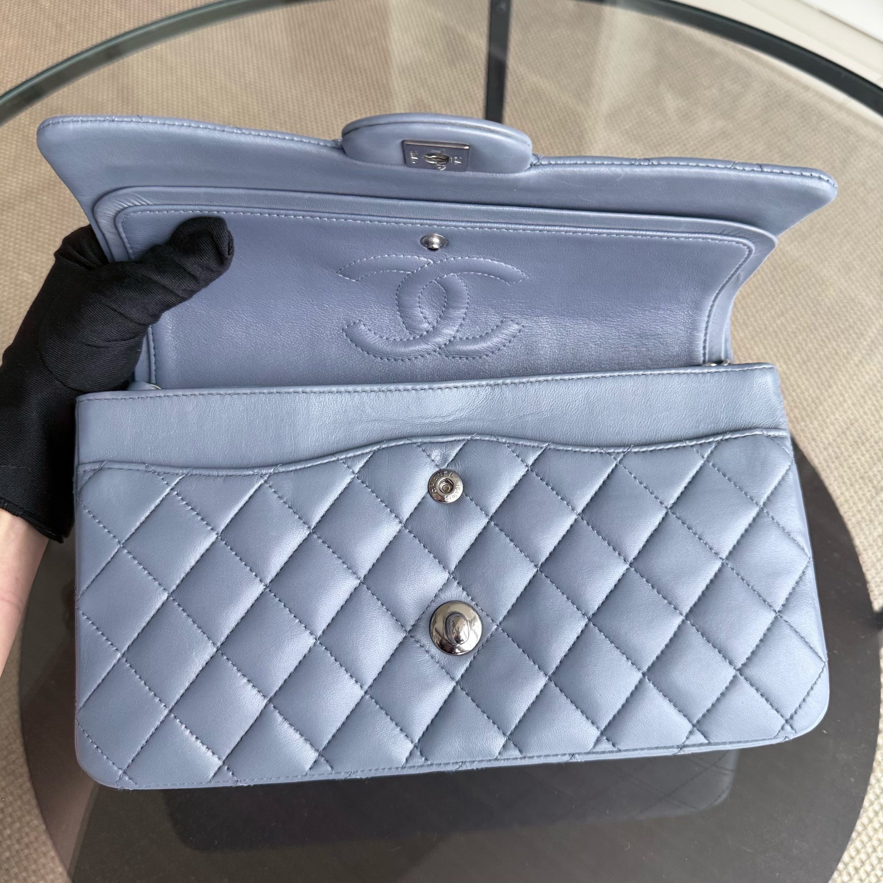 Chanel Classic Flap Medium - 25CM Lambskin Quilted Haze Blue Silver Hardware Series 16