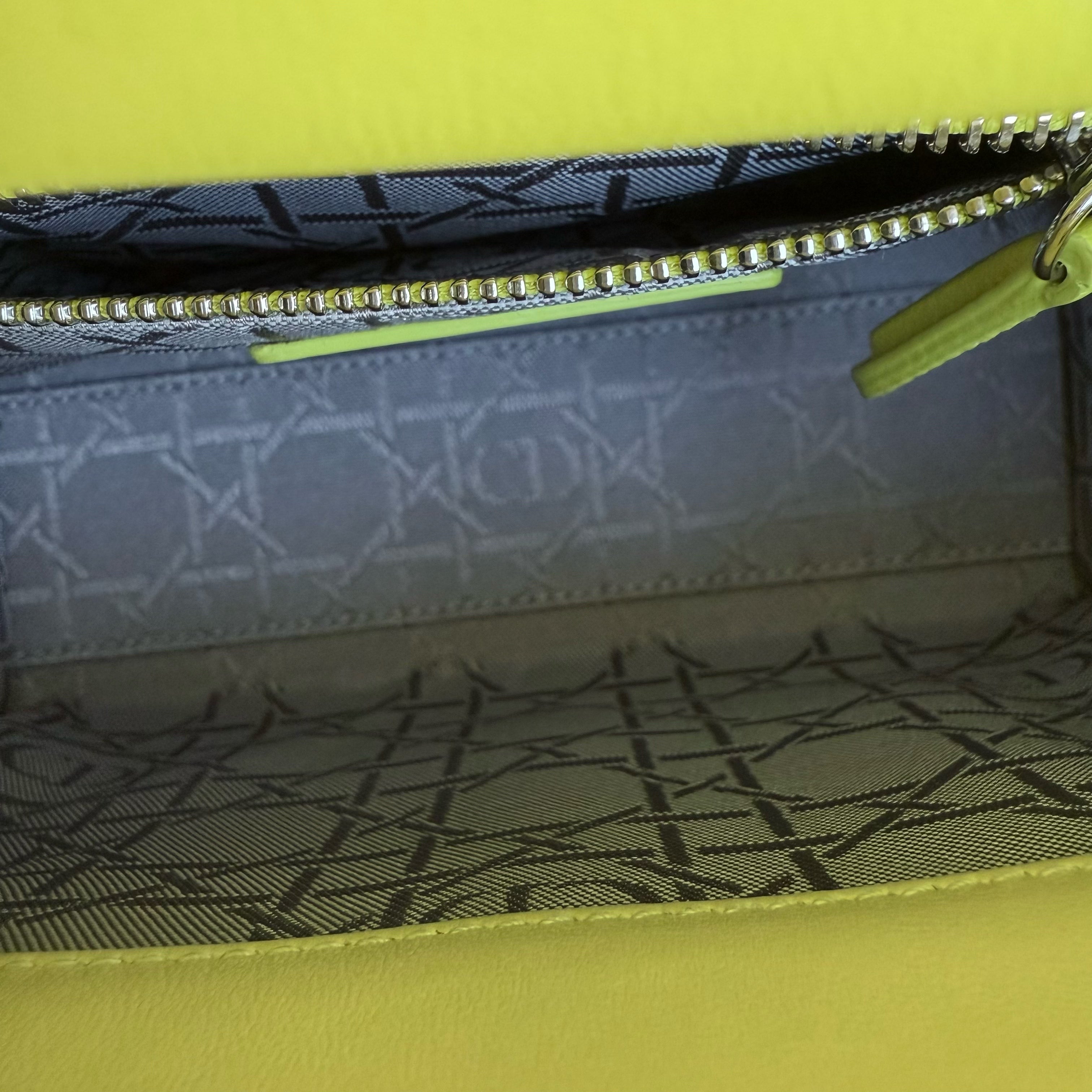 Dior Lady Mini - Cannage Lambskin Yellow Silver Hardware Adjustable Strap