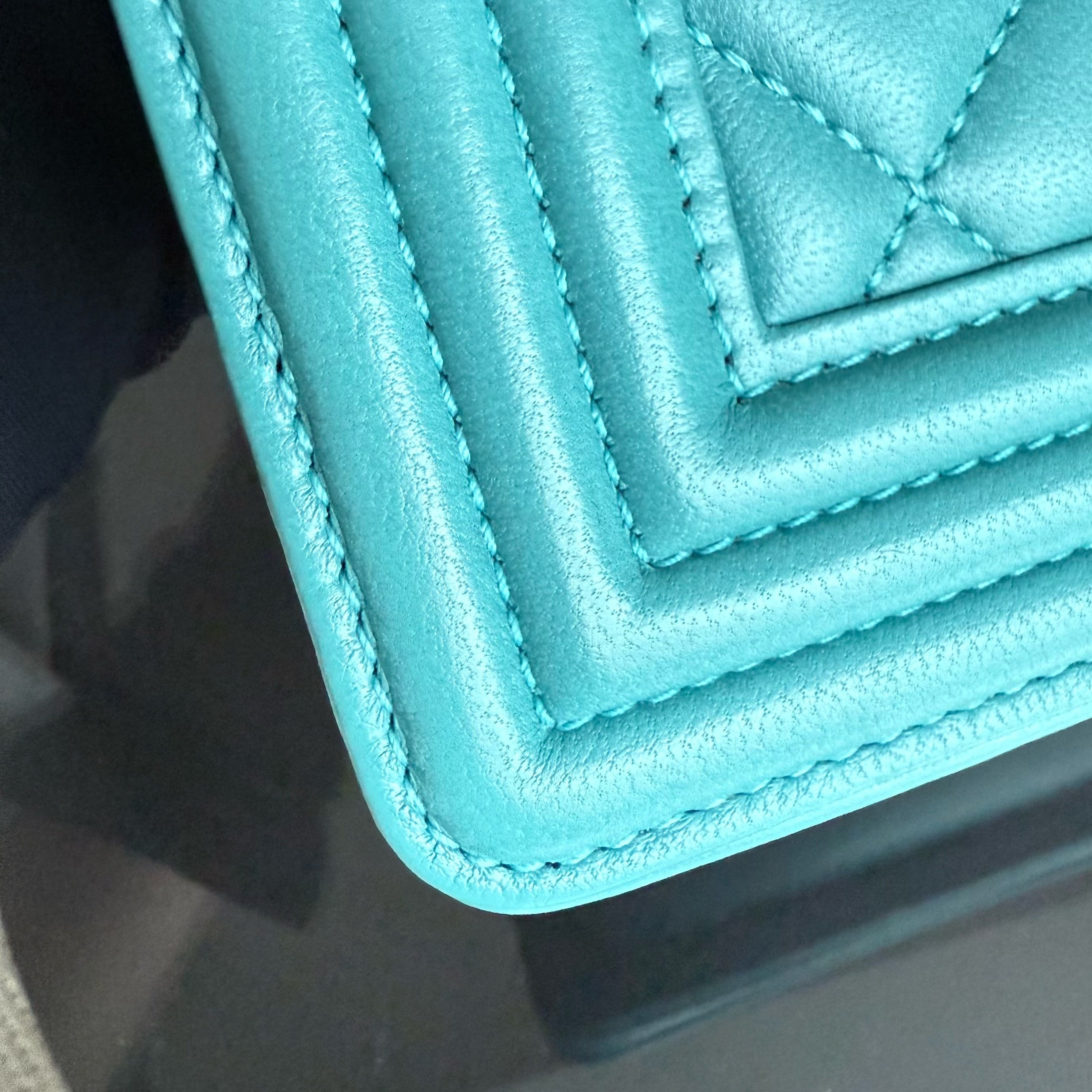 Chanel Boy Medium - 25CM Quilted Lambskin Blue Ruthenium Silver Hardware Series 19