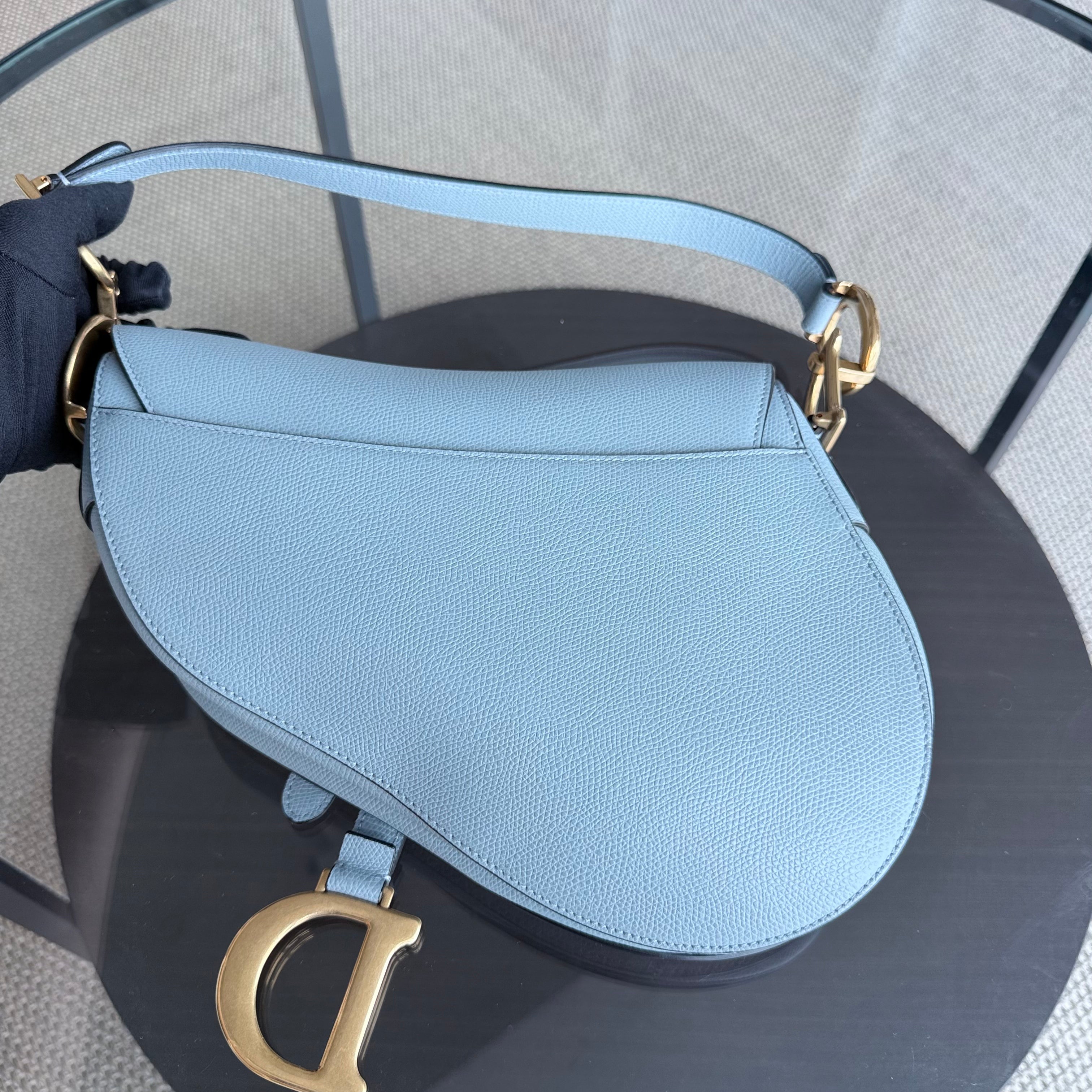Dior Saddle Medium - 25CM Grained Calfskin Haze Blue Gold Hardware