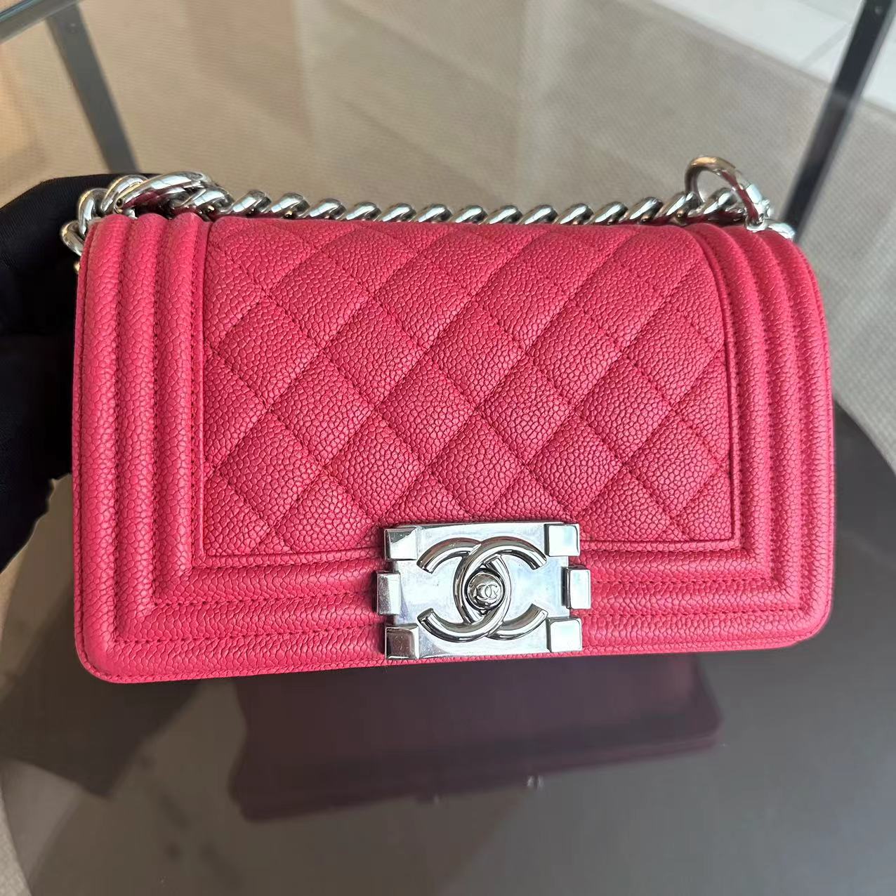 Chanel Boy Small - Hot Pink Quilted Caviar Grained Calfskin with Silver Hardware Series 25