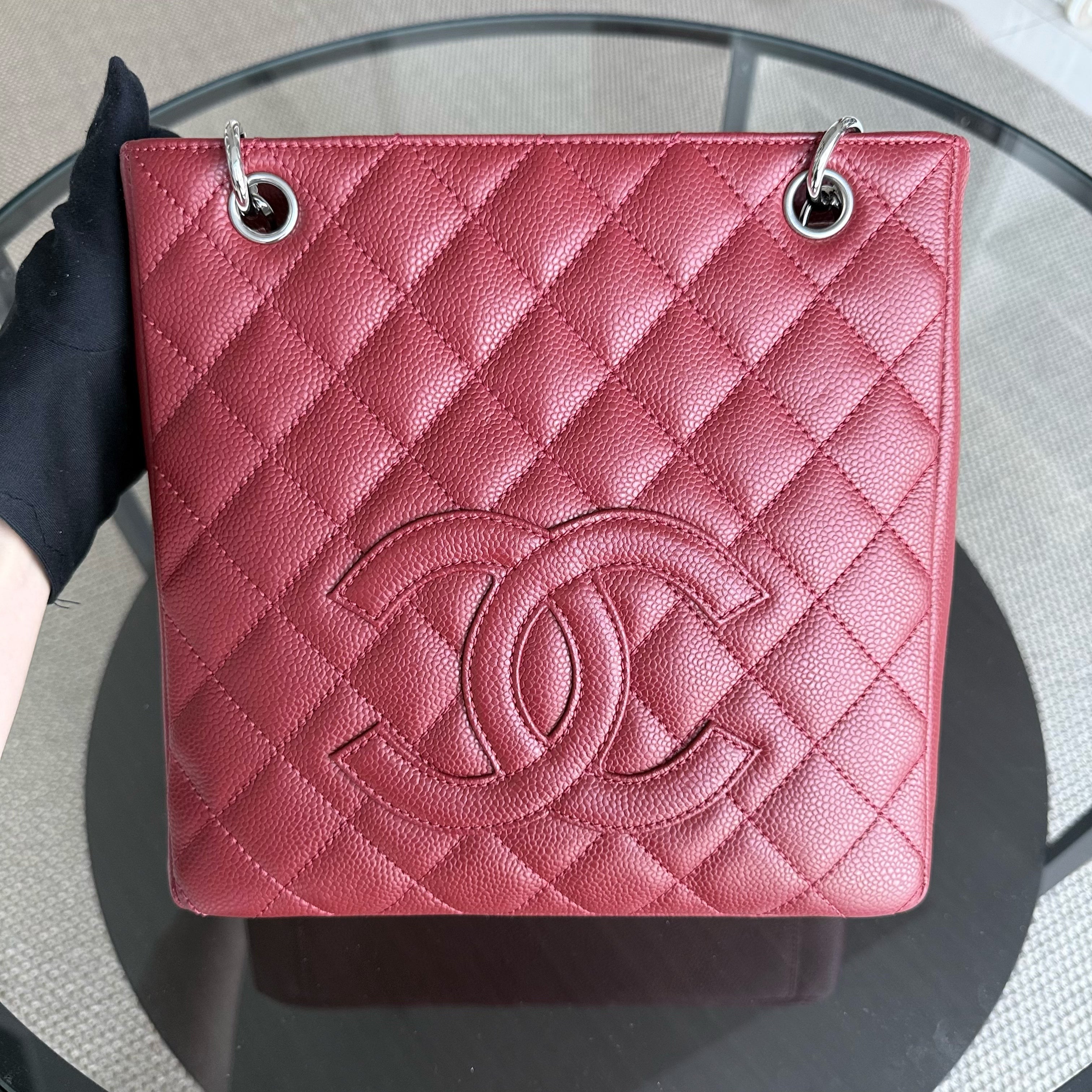 Chanel PST Petite Shopping Tote - Caviar Quilted Red Silver Hardware Series 13