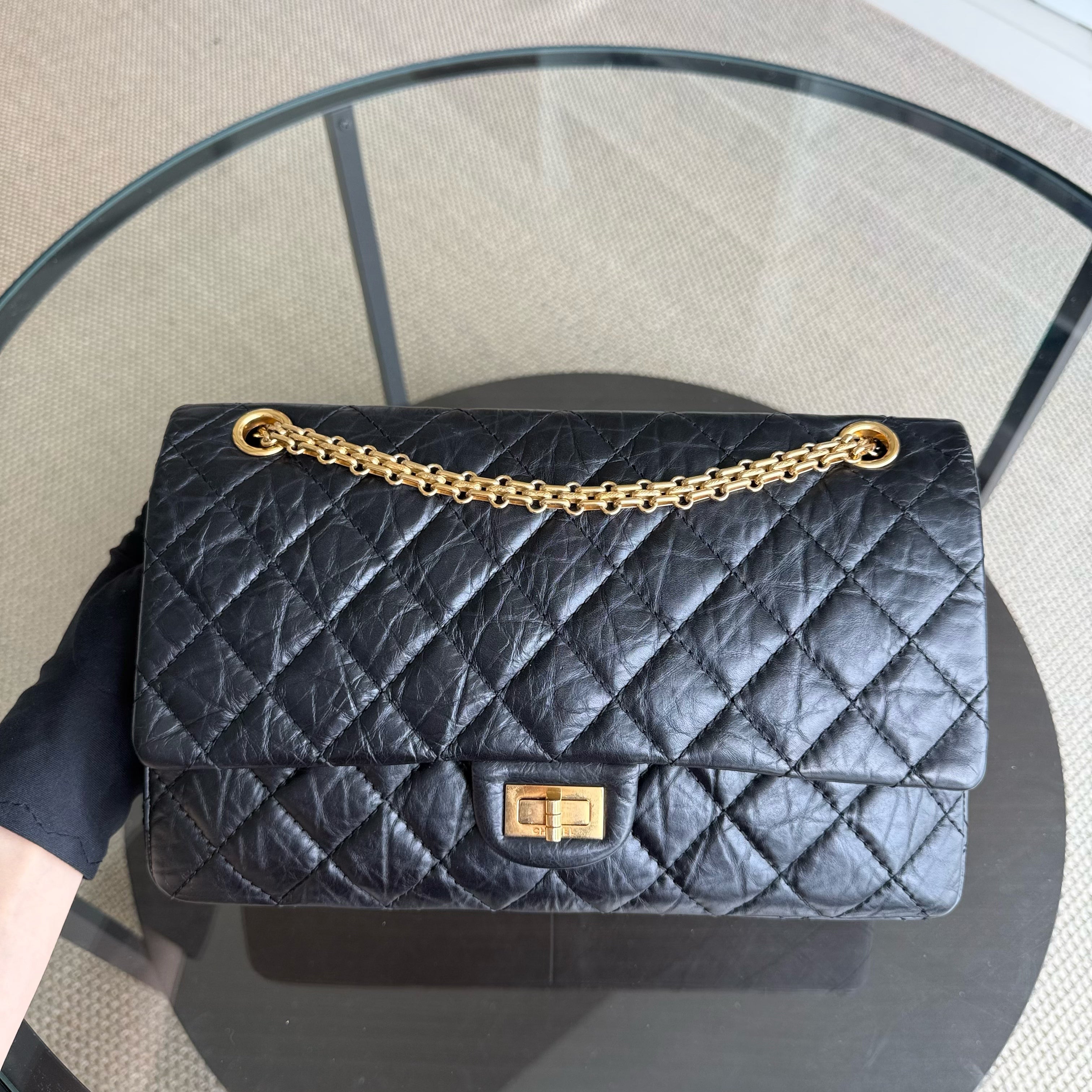 Chanel 2.55 Reissue 226 - 28CM Quilted Aged Calfskin Black Aged Gold Hardware Series 14