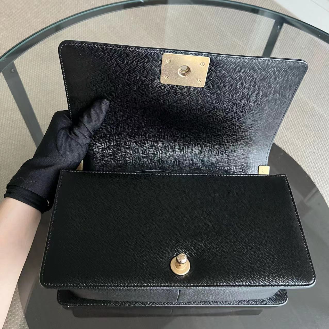 Caviar Boy Medium 25CM Quilted Black Golden Hardware Series 28