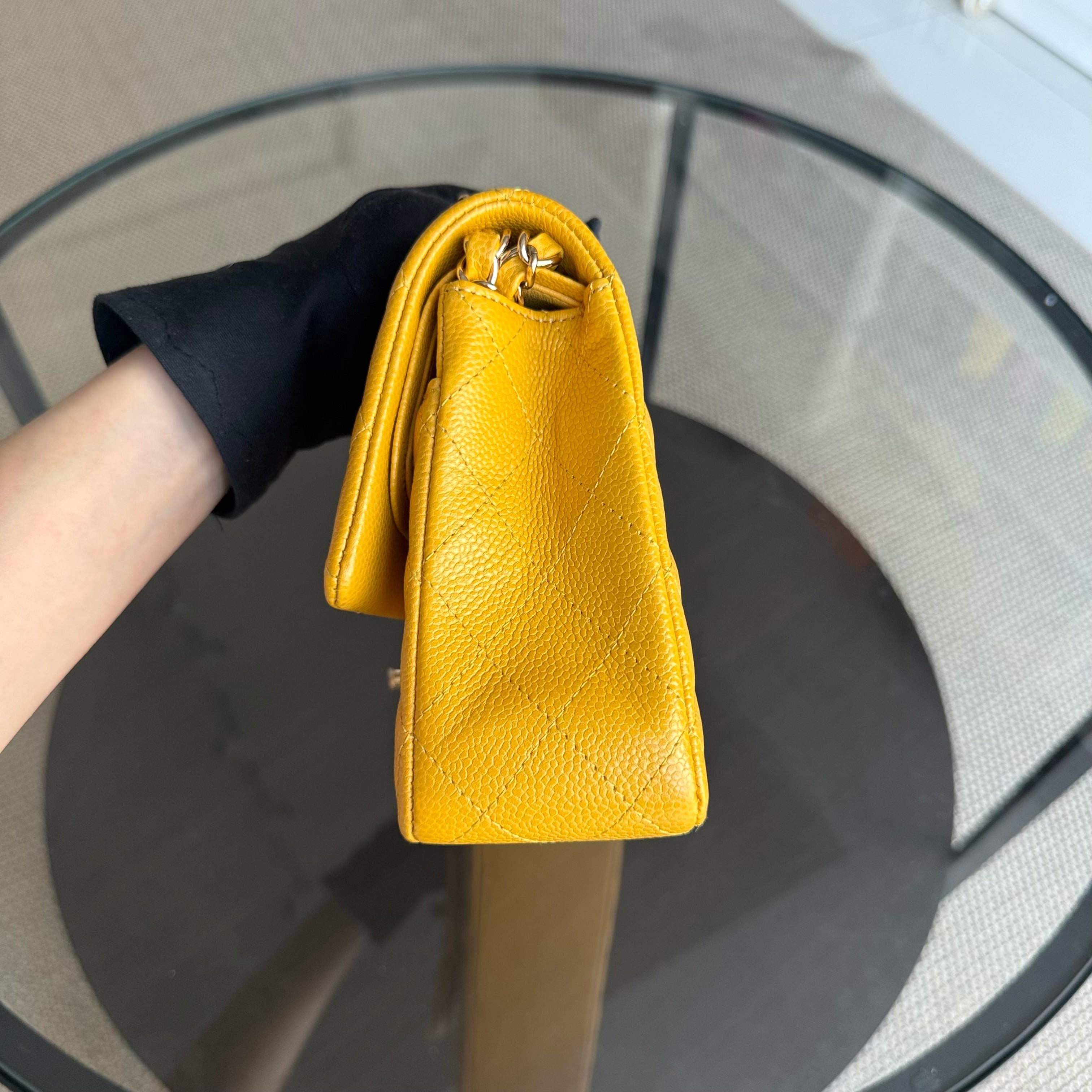 Chanel Classic Flap Medium - Caviar Quilted Grained Calfskin Mustard Gold Hardware Series 25