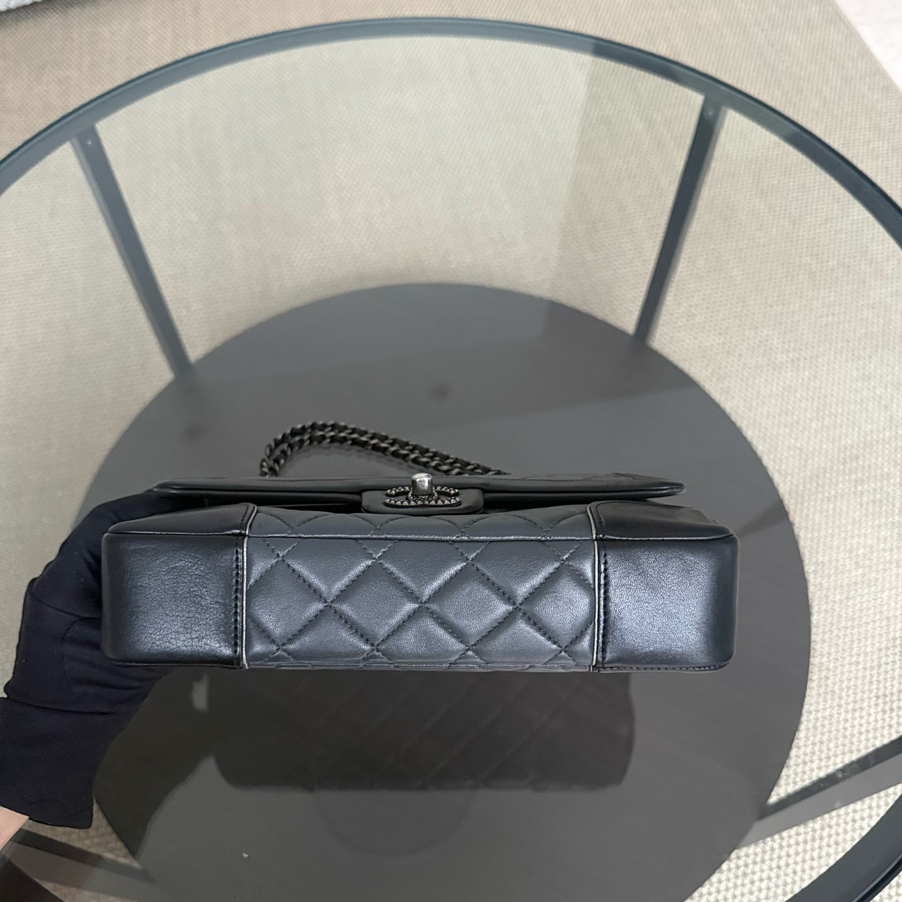 Chanel Flap Medium - Calfskin 25CM Quilted Dark Gray Ruthenium Silver Hardware Series 21