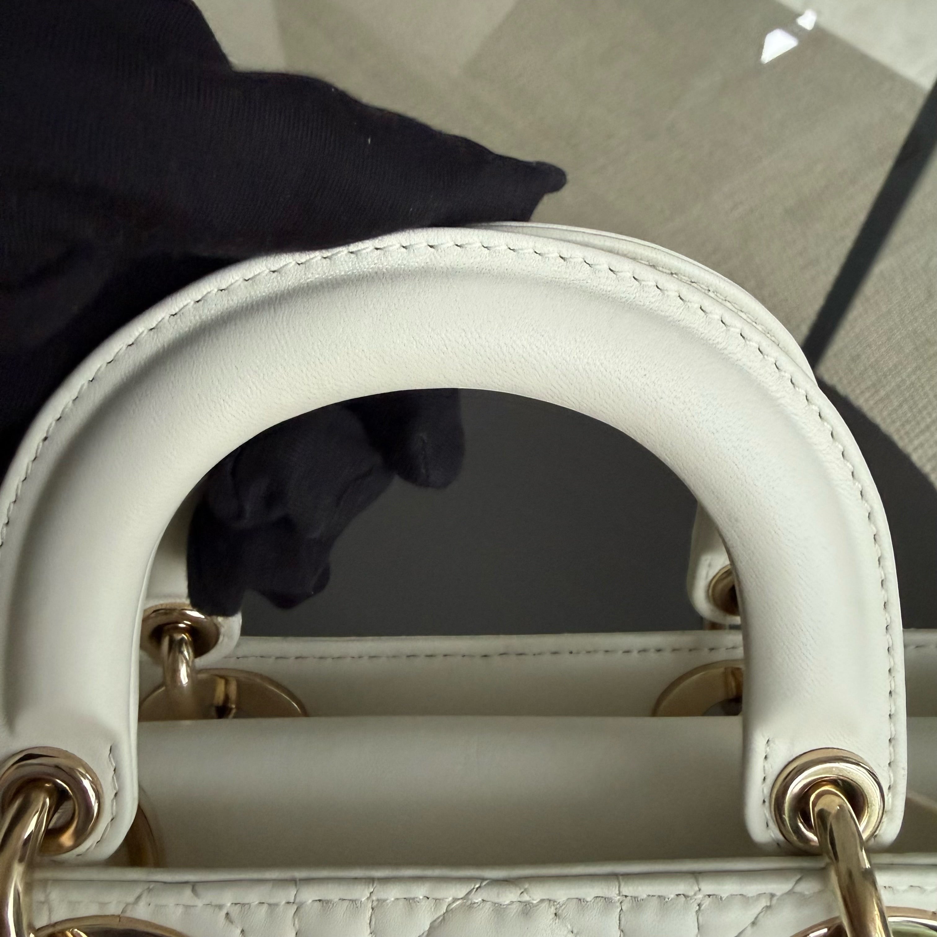 Dior D-Joy Medium - Cannage Lambskin White Gold Hardware