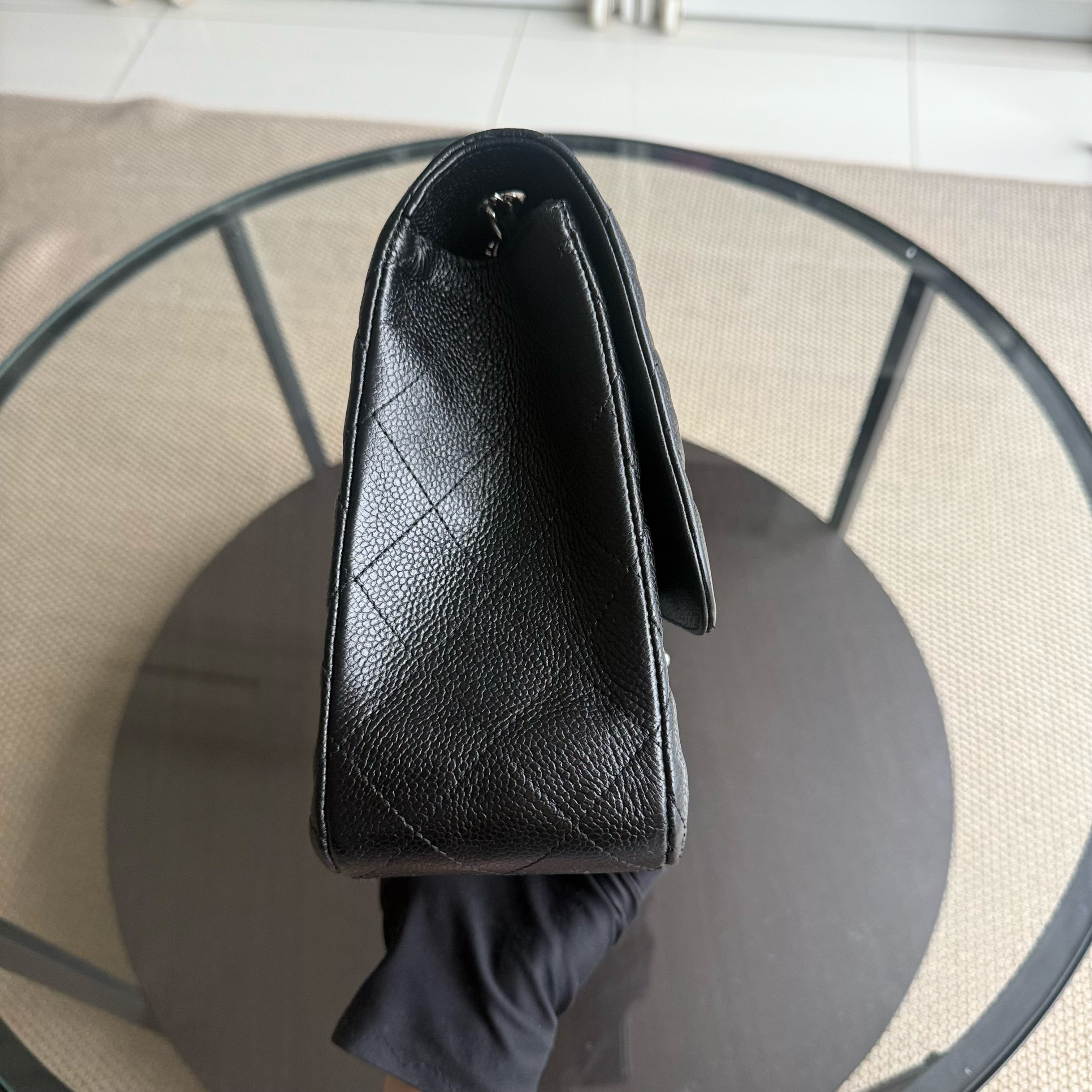 Chanel Caviar Jumbo Classic Flap Quilted Grained Calfskin Black Silver Hardware Series 13