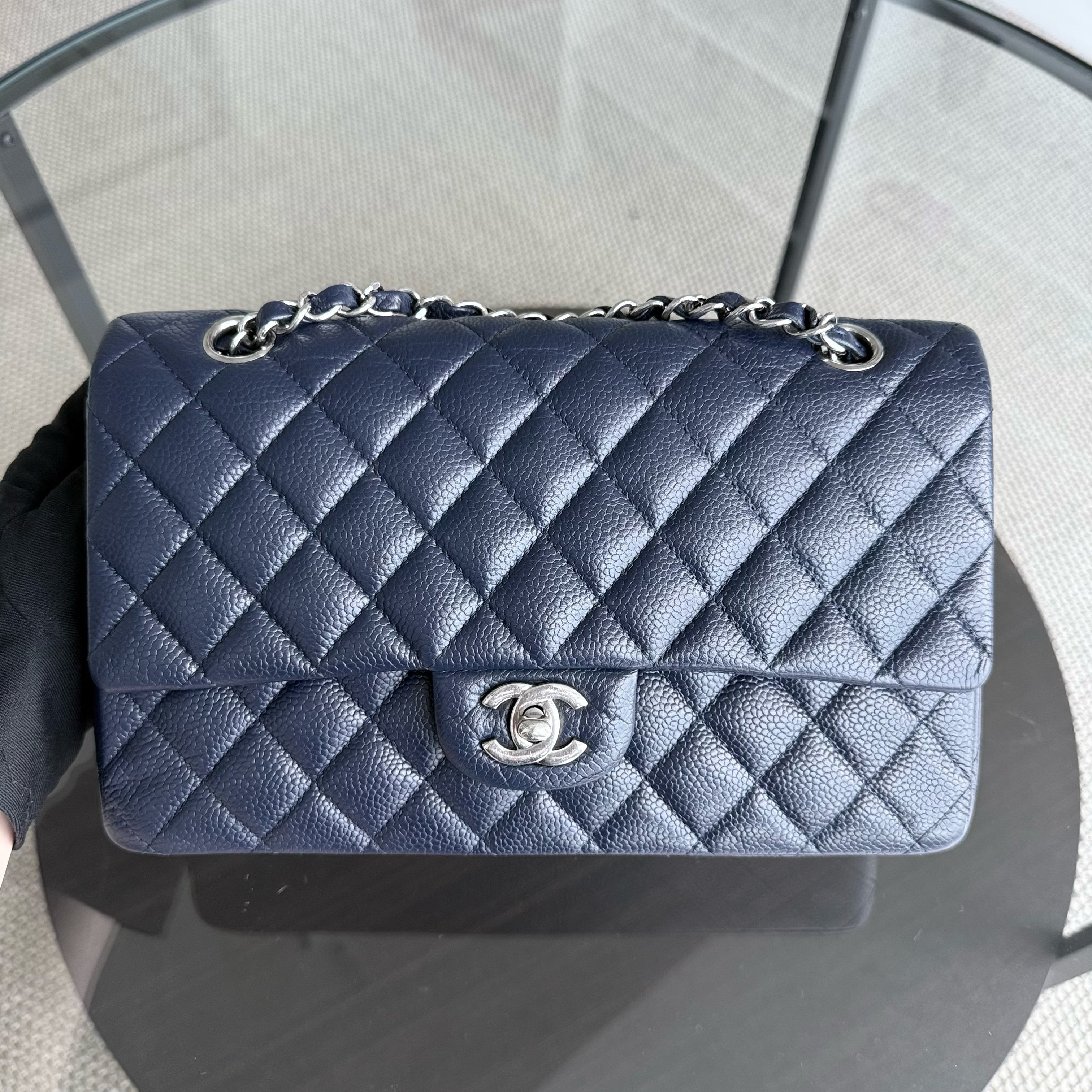 Chanel Classic Flap Medium - Caviar 25CM Quilted Dark Blue Silver Hardware Series 19