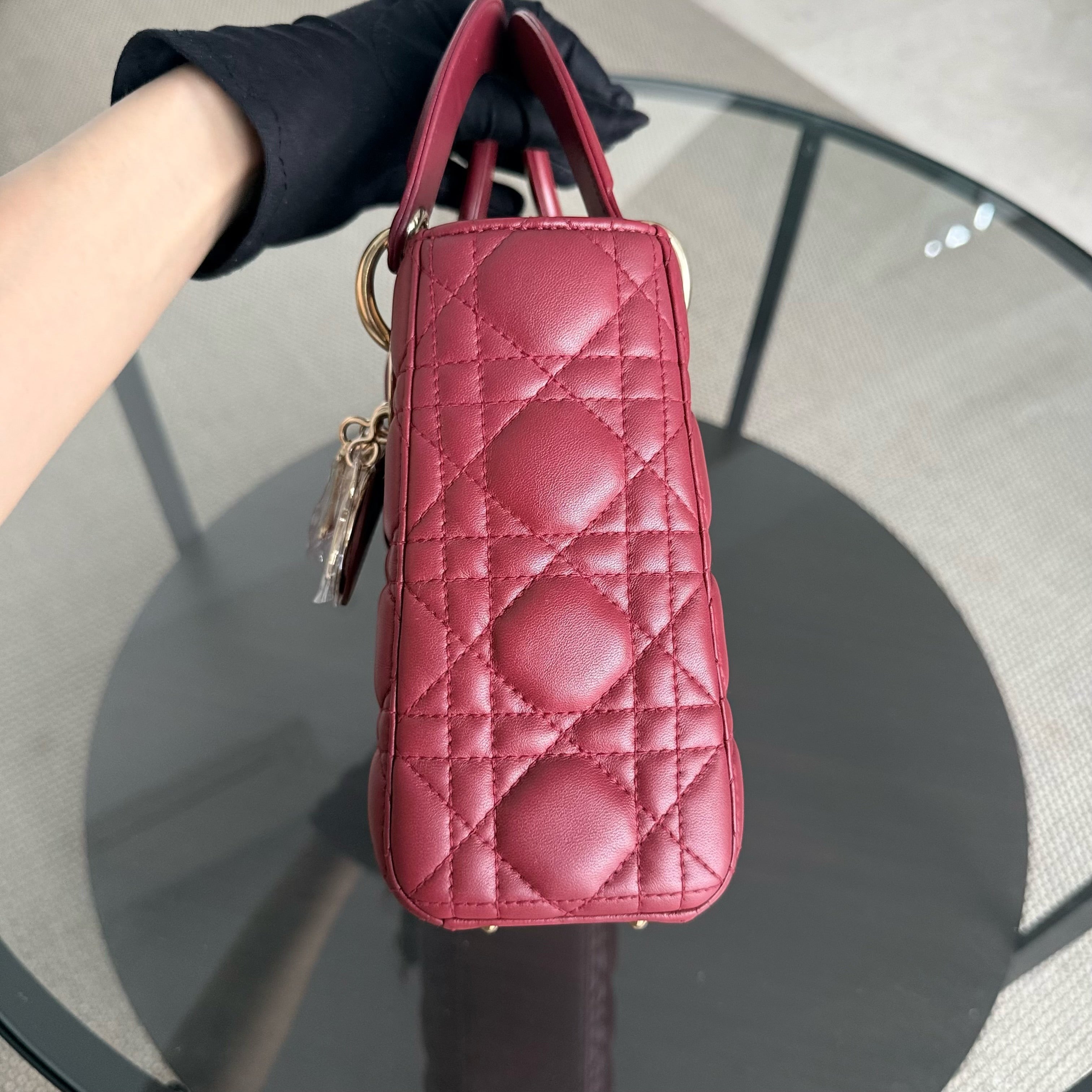 Dior Lady Small Flap - Cannage Lambskin Dark Red Burgundy Gold Hardware
