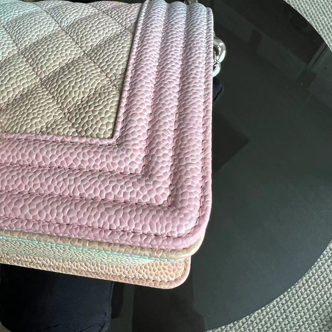 *Unused* Caviar Boy Rainbow Small Quilted Grained Calfskin Multicolor Silver Hardware Series 25