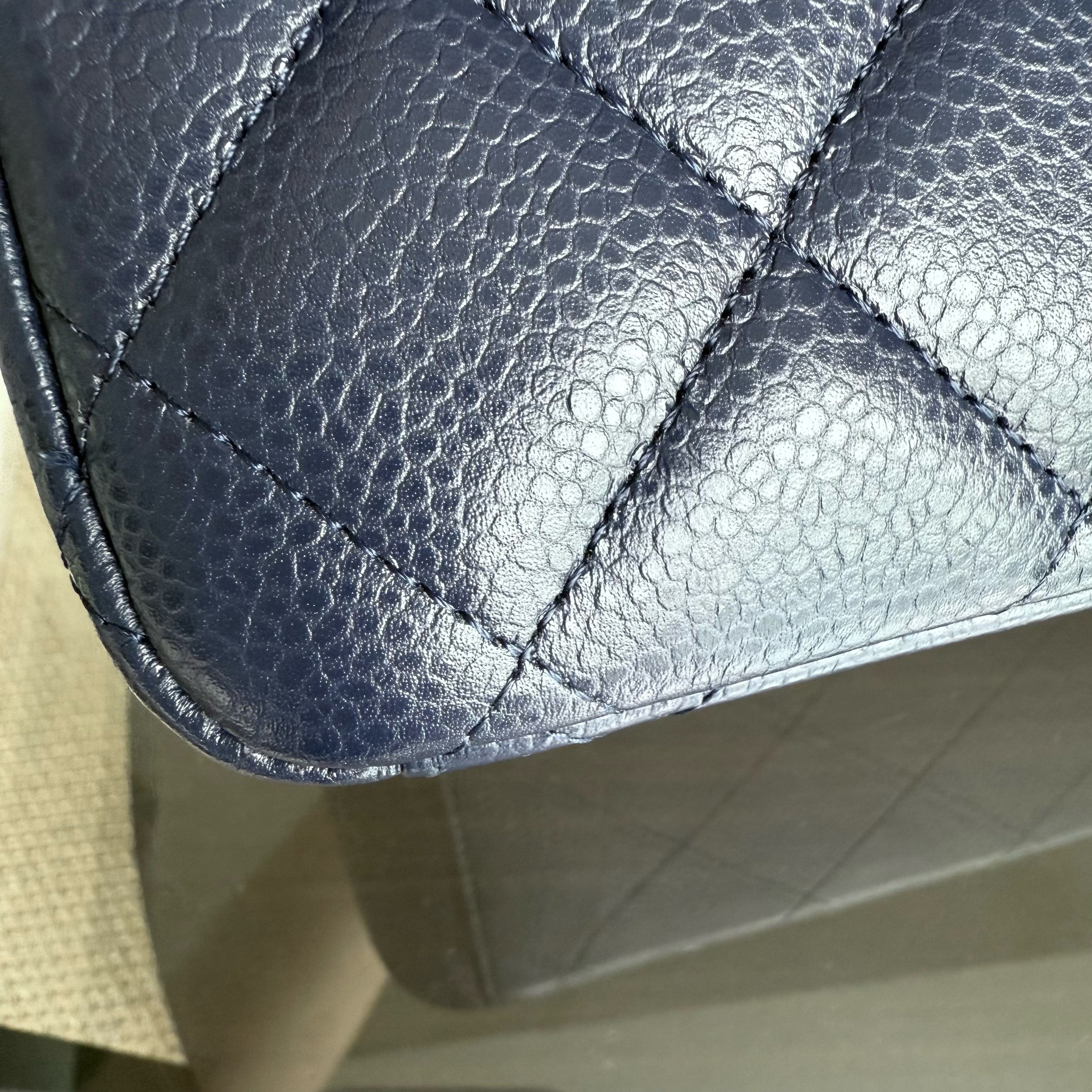 Chanel Classic Flap Maxi - Caviar Double Flap 33CM Quilted Grained Calfskin Dark Blue Silver Hardware Series 18