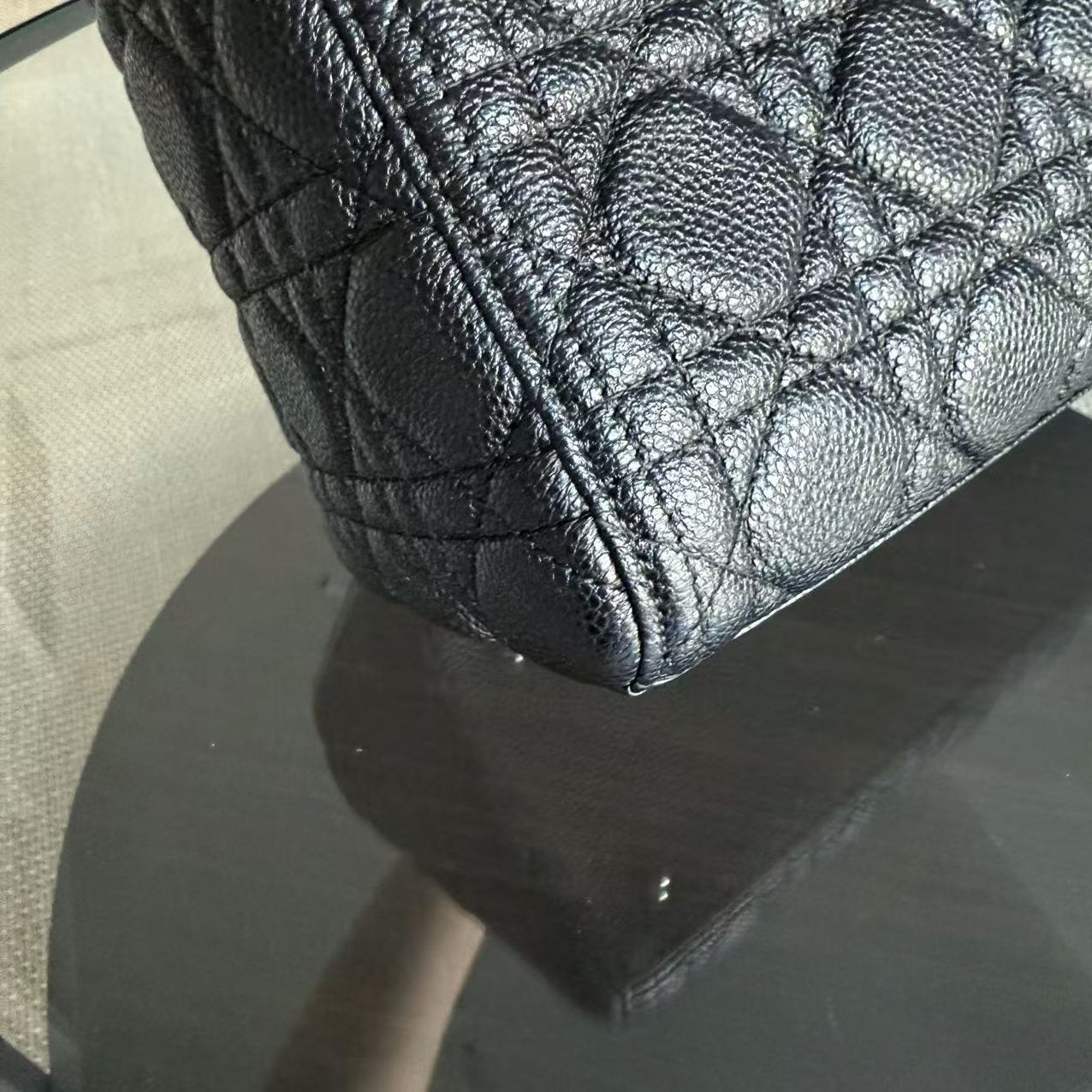 *Rare Caviar* Dior Lady Medium - Grained Calfskin Cannage Black Silver Hardware
