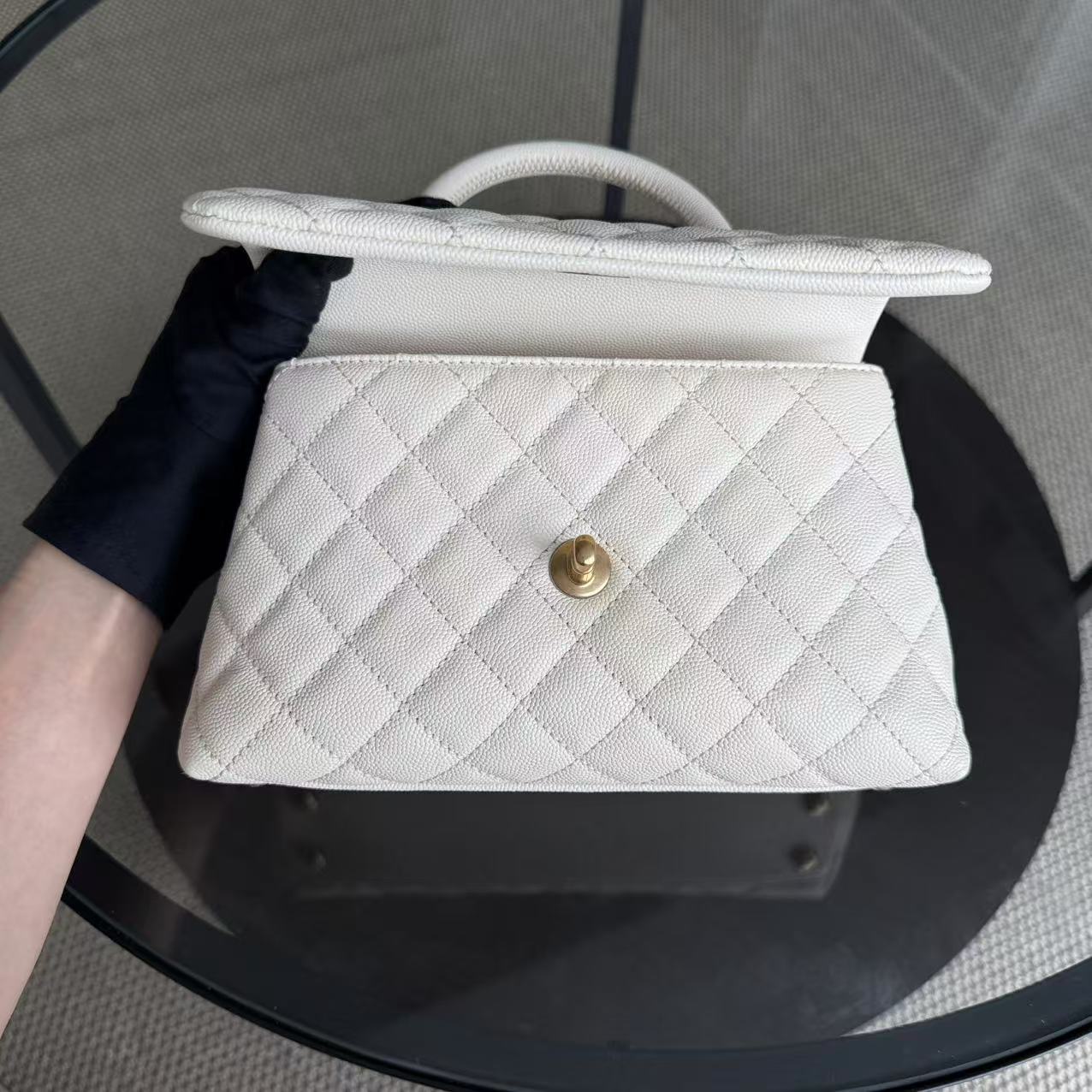 Chanel Coco Handle Small - Caivar Quilted Cream White Gold Hardware Series 24