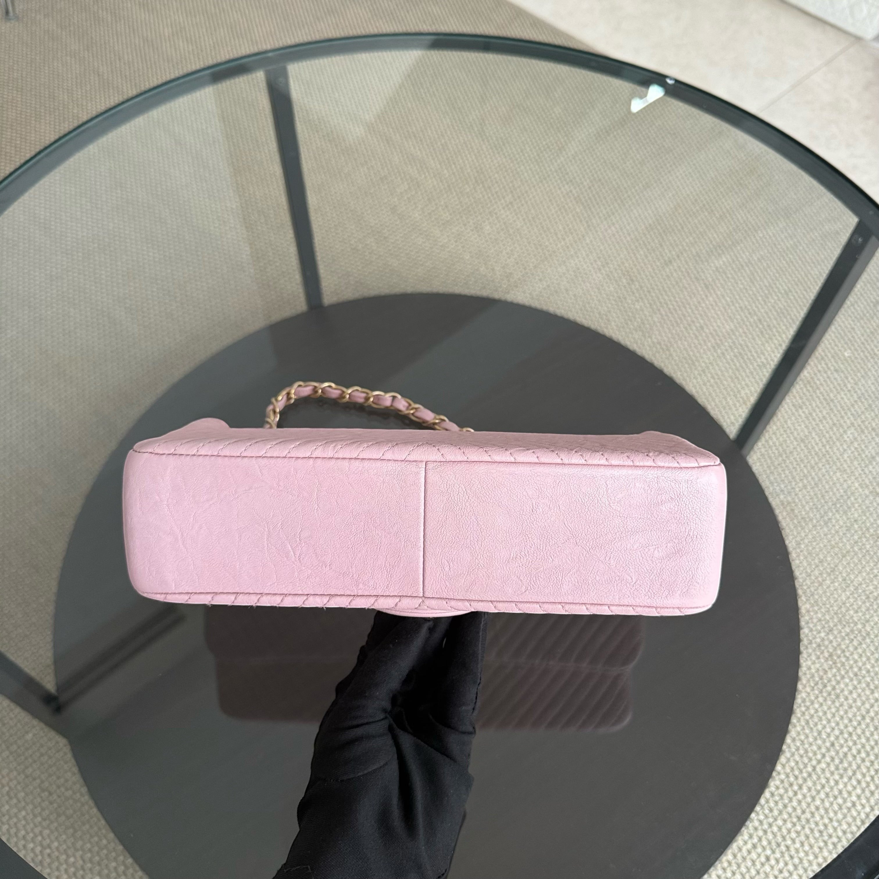Chanel Herringbone Medallion - Chevron Seasonal Flap Light Pink Aged Gold Hardware Series 21