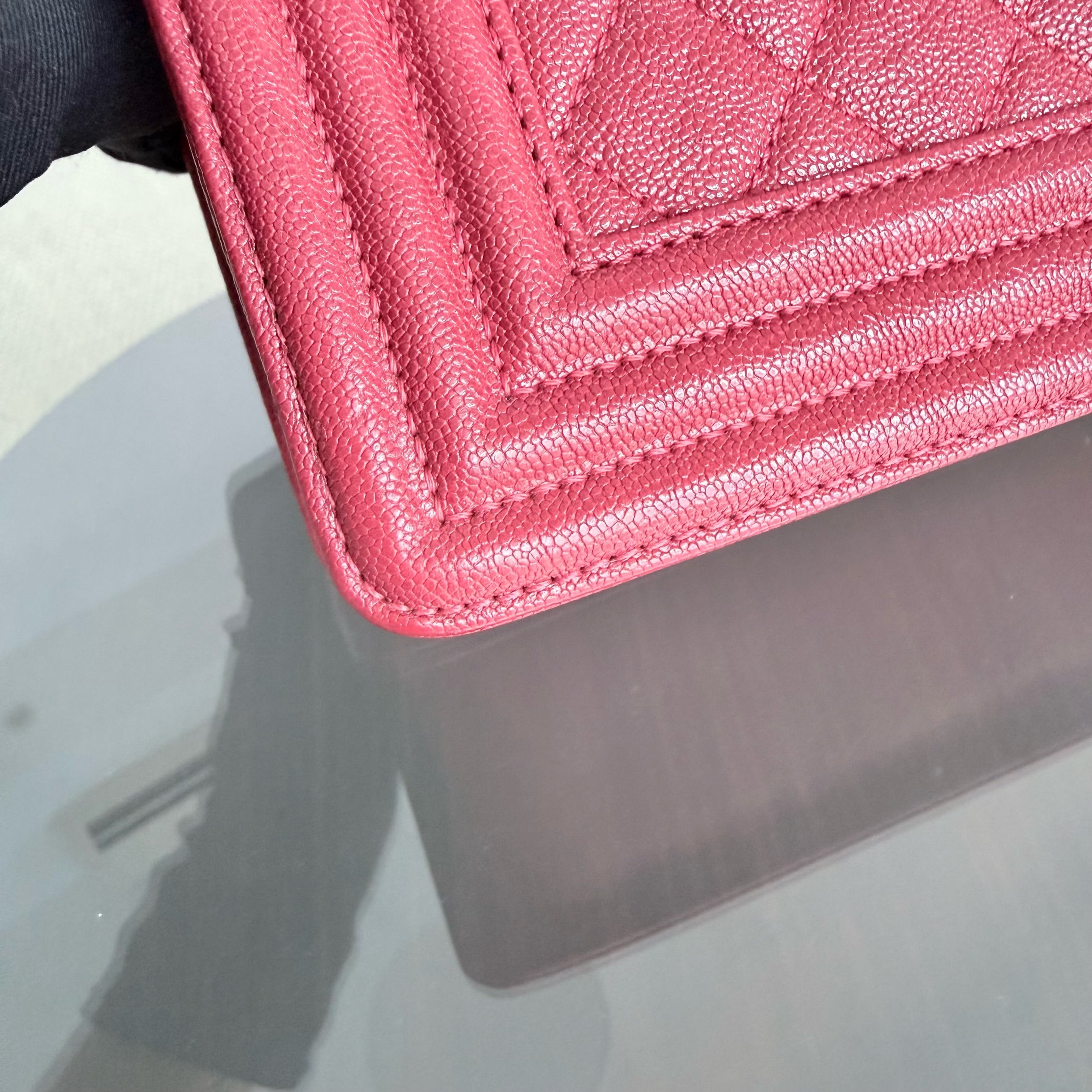 Chanel Boy Medium - Caviar 25CM Quilted Red Gold Hardware Series 27
