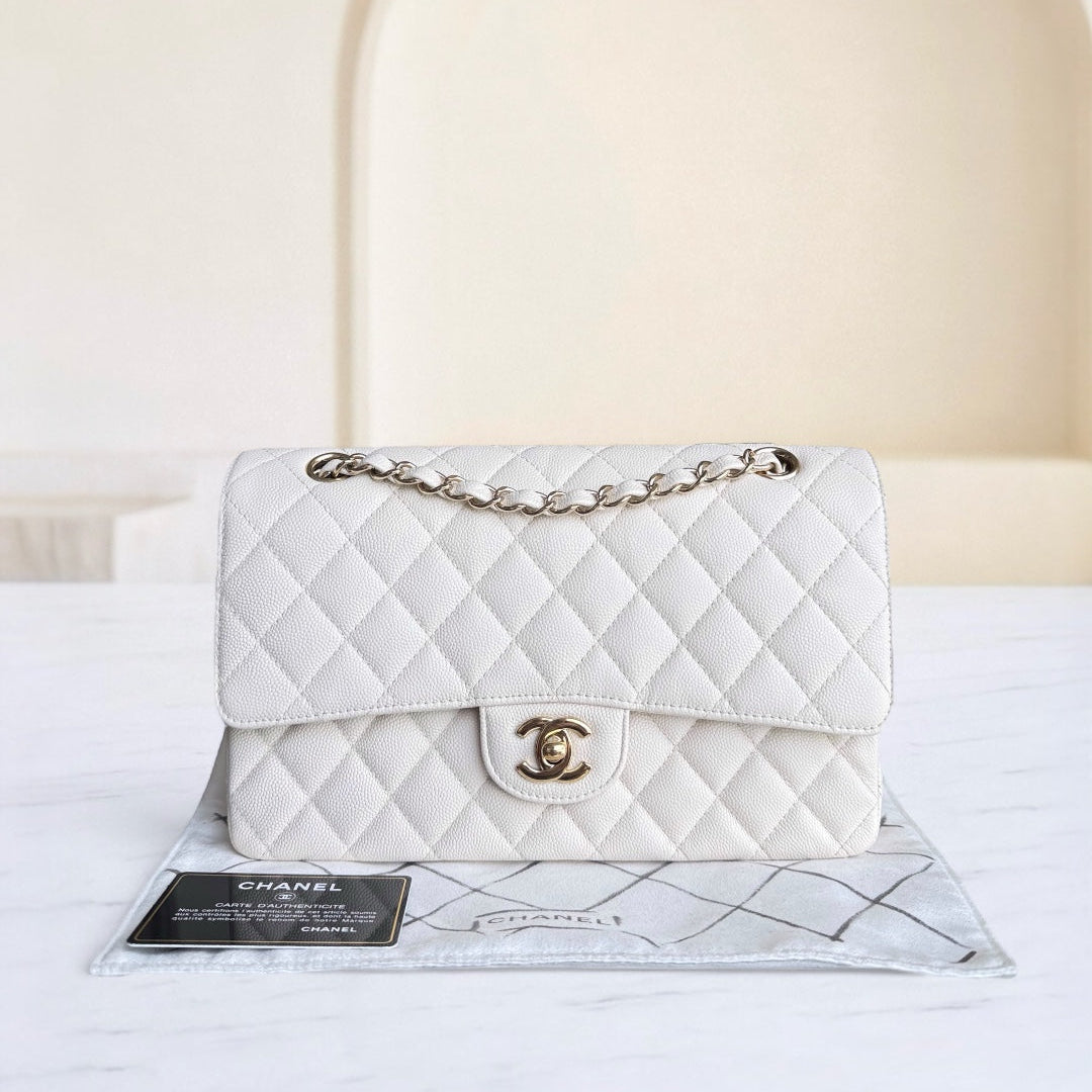 Chanel Classic Flap Medium - Caviar Quilted Grained Calfskin White Gold Hardware Series 23
