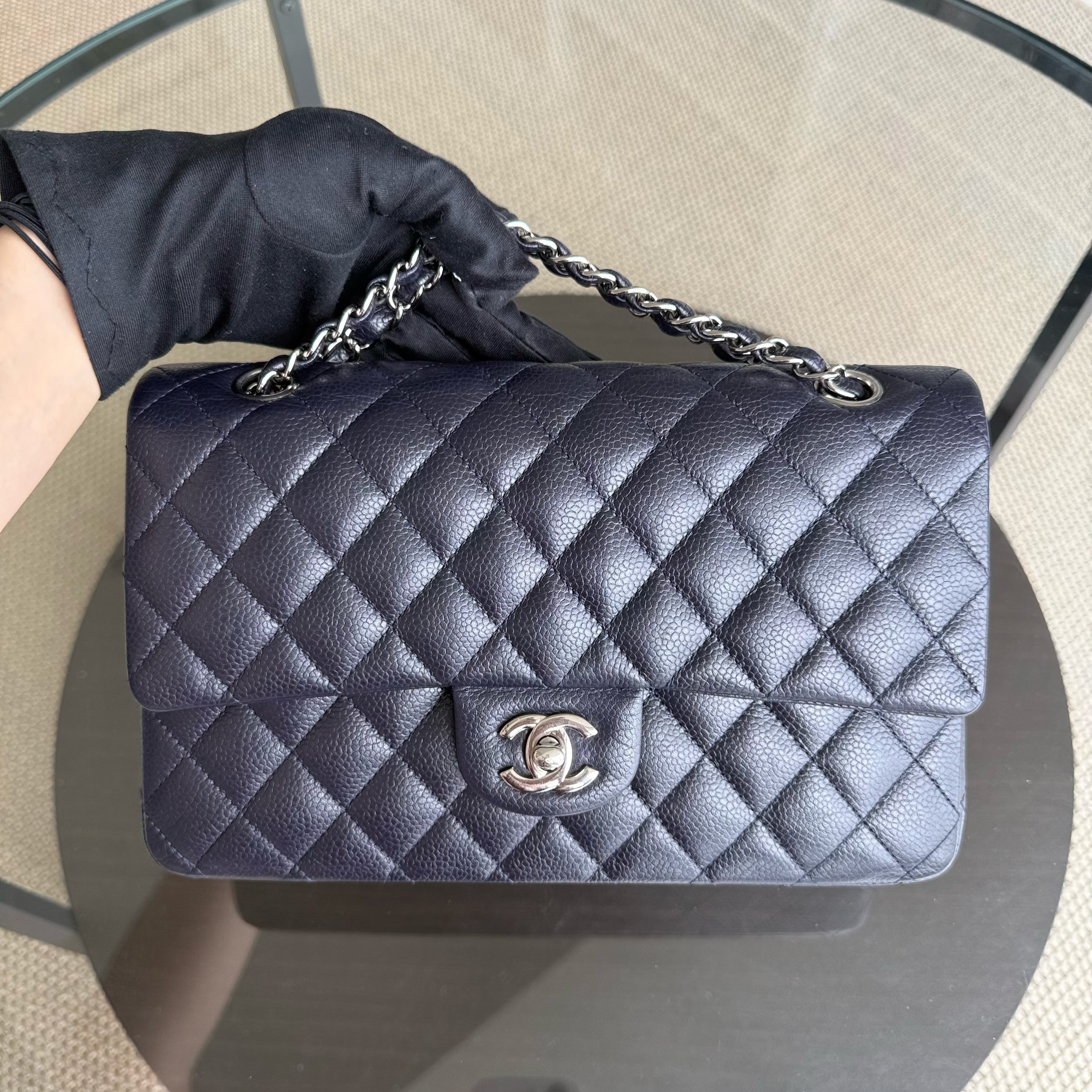 Chanel Classic Flap Medium - Caviar 25CM Quilted Dark Midnight Blue Silver Hardware Series 18