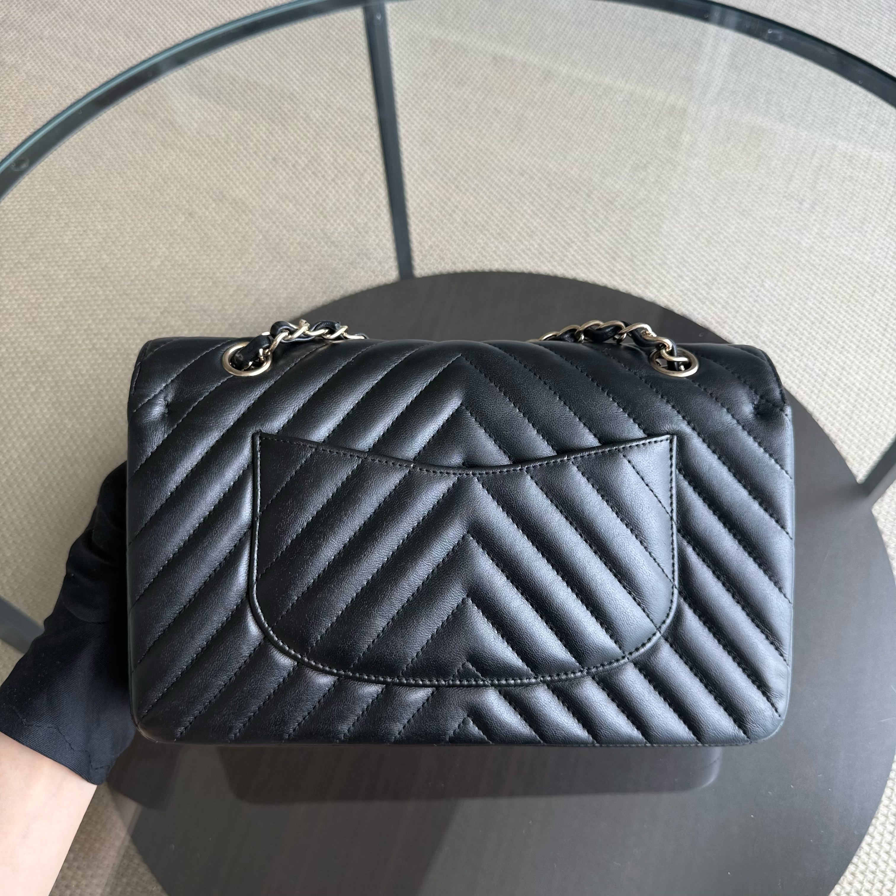 Chanel Classic Flap Medium - 25CM Chevron Lambskin Black Gold Hardware Series 23