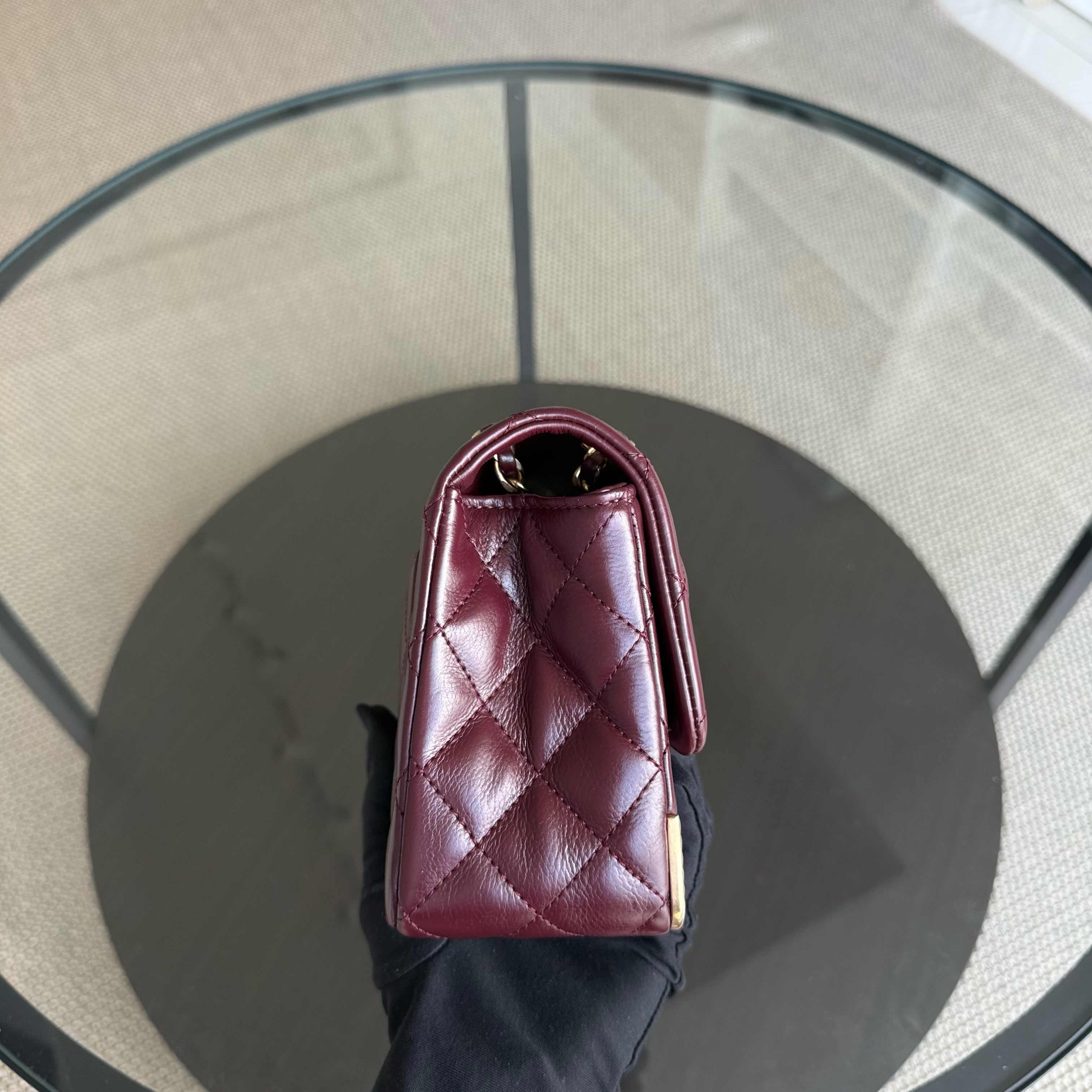 Chanel Classic Flap Rock The Corner - Quilted 20CM Calfskin Dark Burgundy Gold Hardware Series 24