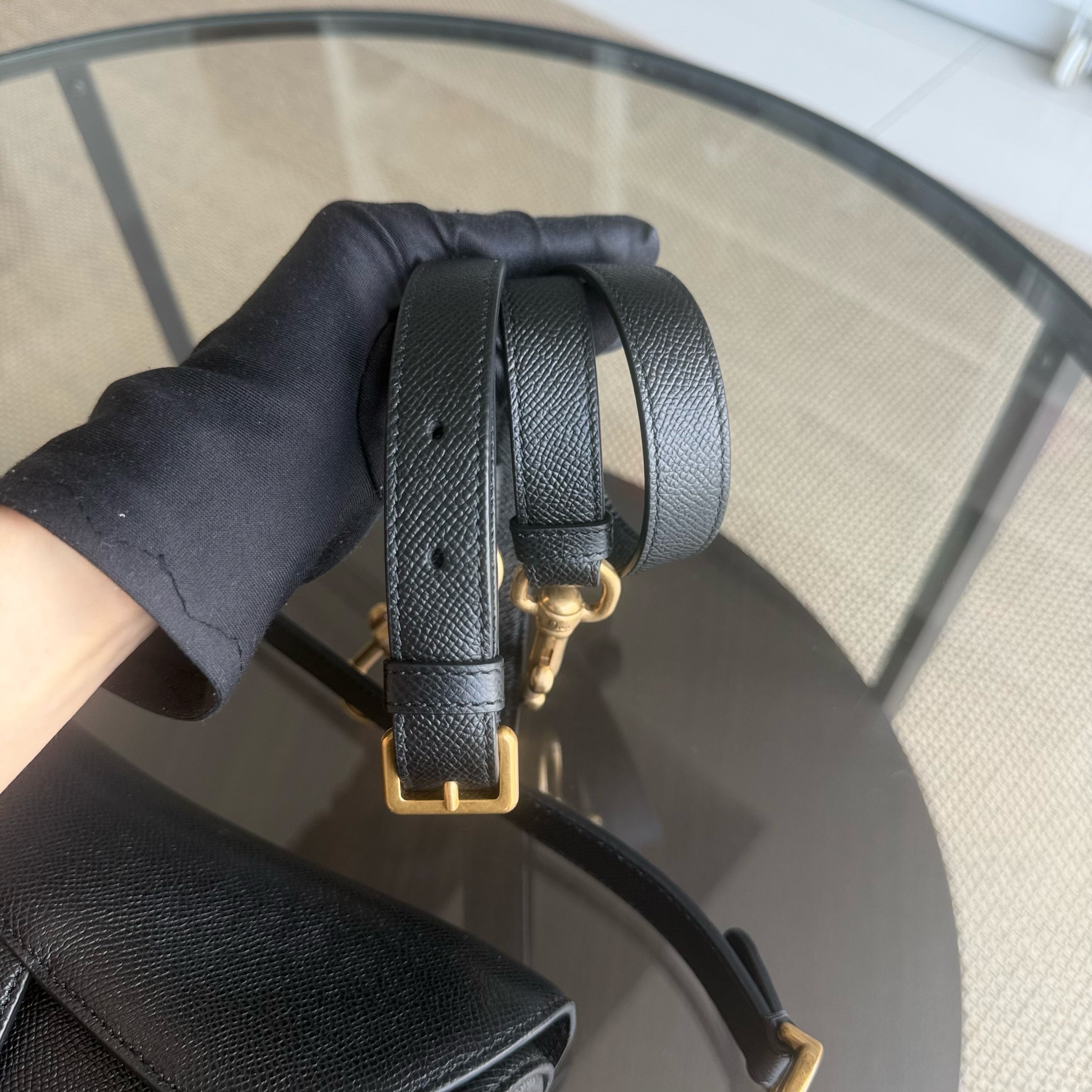 Dior Saddle Medium With Strap - Grained Calfskin Black Gold Hardware
