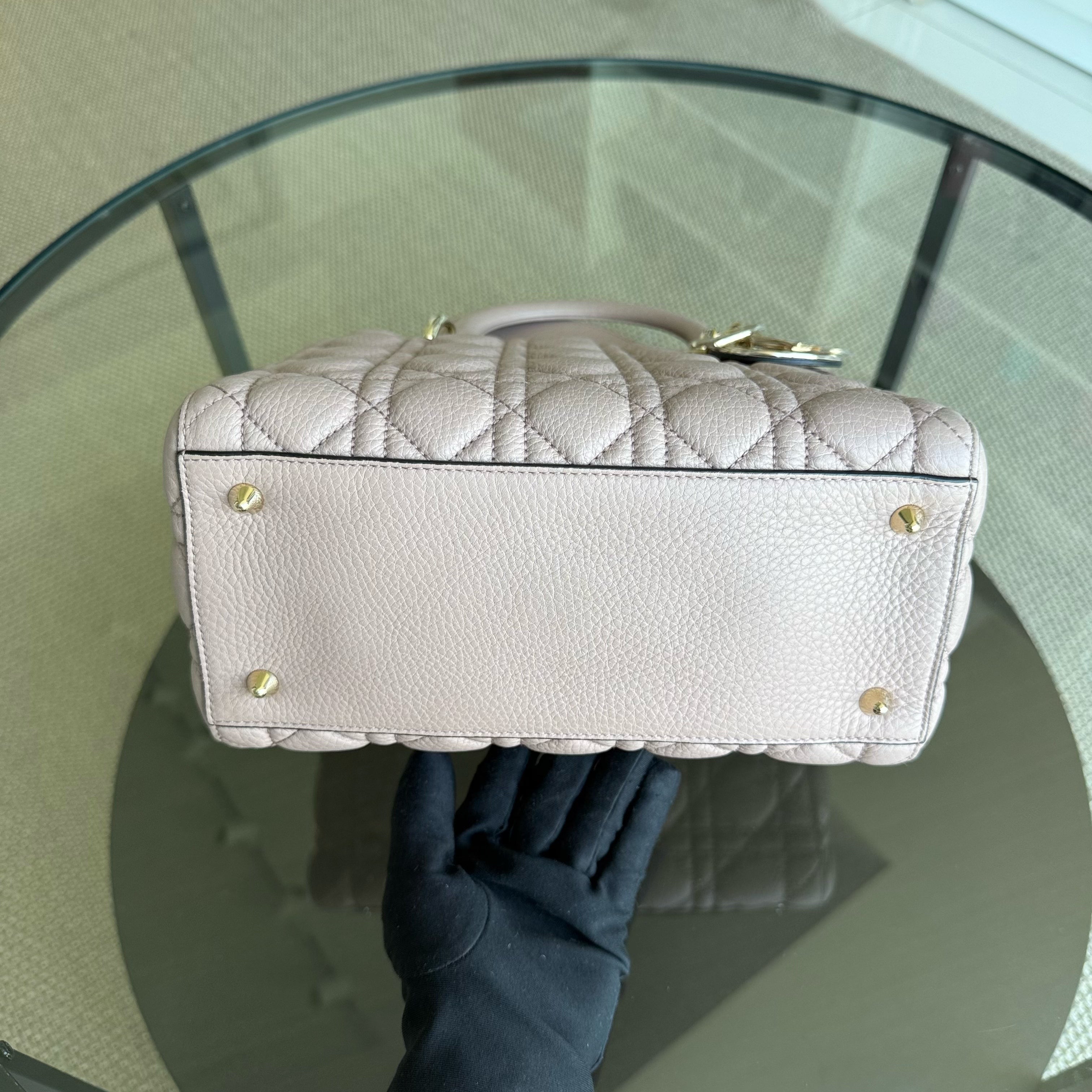 Dior Lady Medium Flap - Grained Calfskin Caviar Cannage Nude Pink Gold Hardware