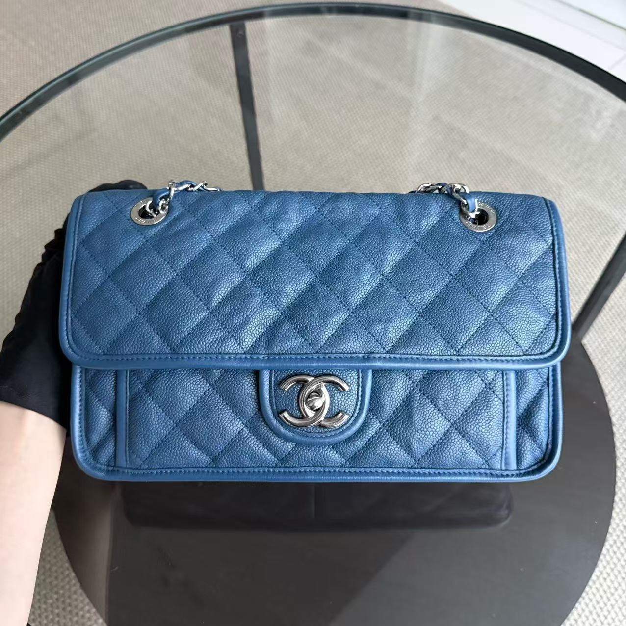 Chanel French Riviera - Caviar 25CM Quilted Blue Silver Palladium Hardware Series 15