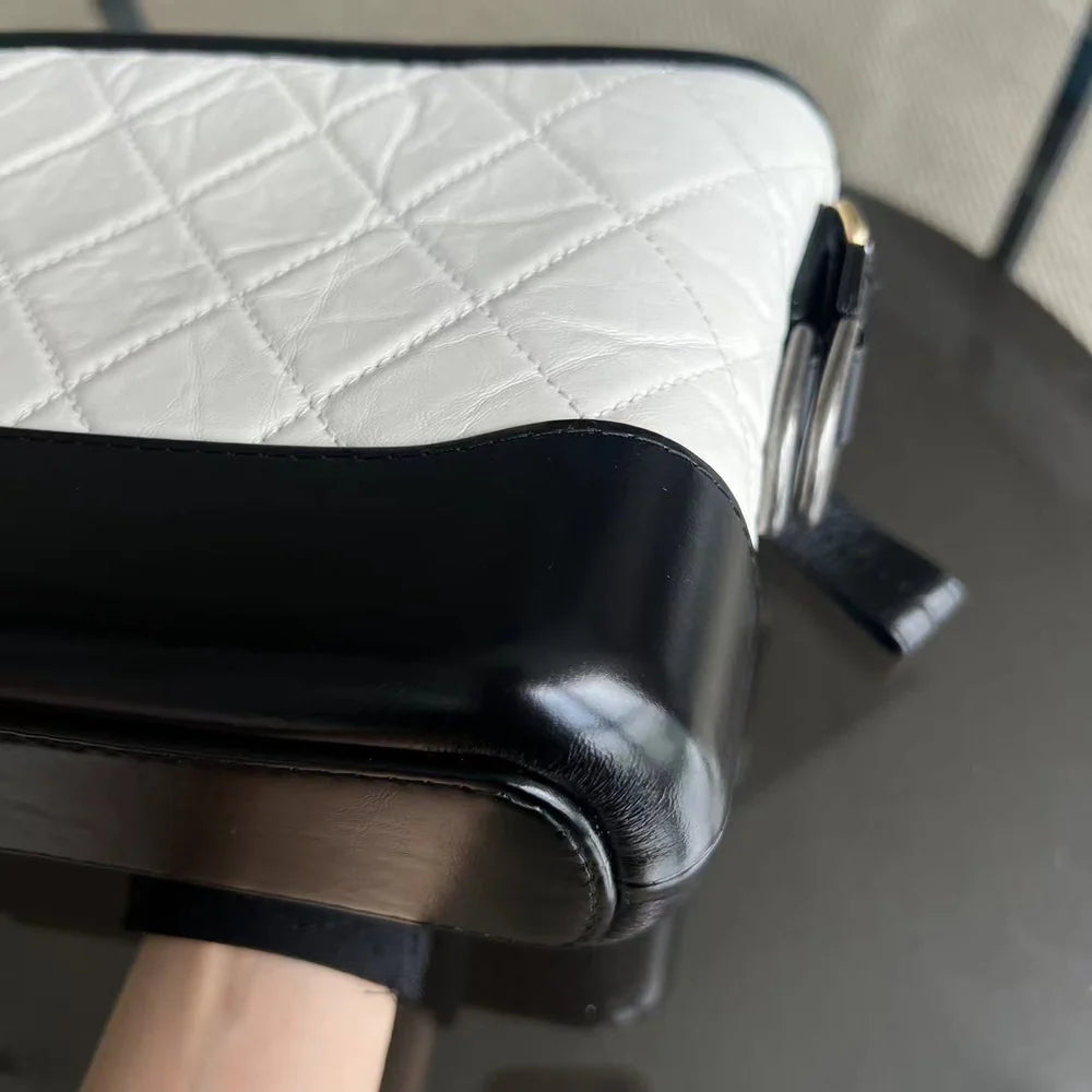 Chanel Gabrielle Small - 20CM Quilted Calfskin White Black Two-Tone Hardware