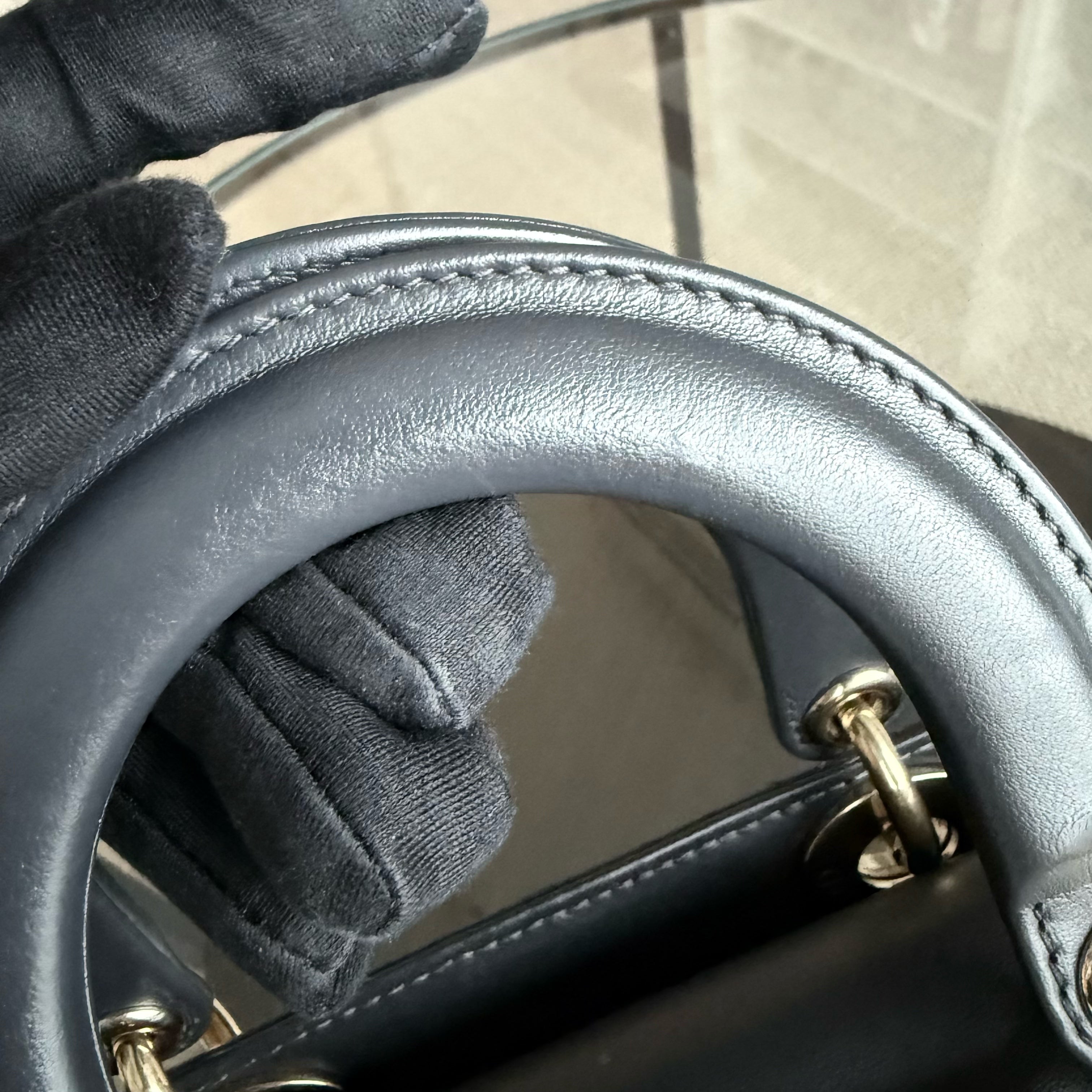 Dior Lady Small - Cannage Lambskin Dark Grey Gray Charcoal Gold Hardware