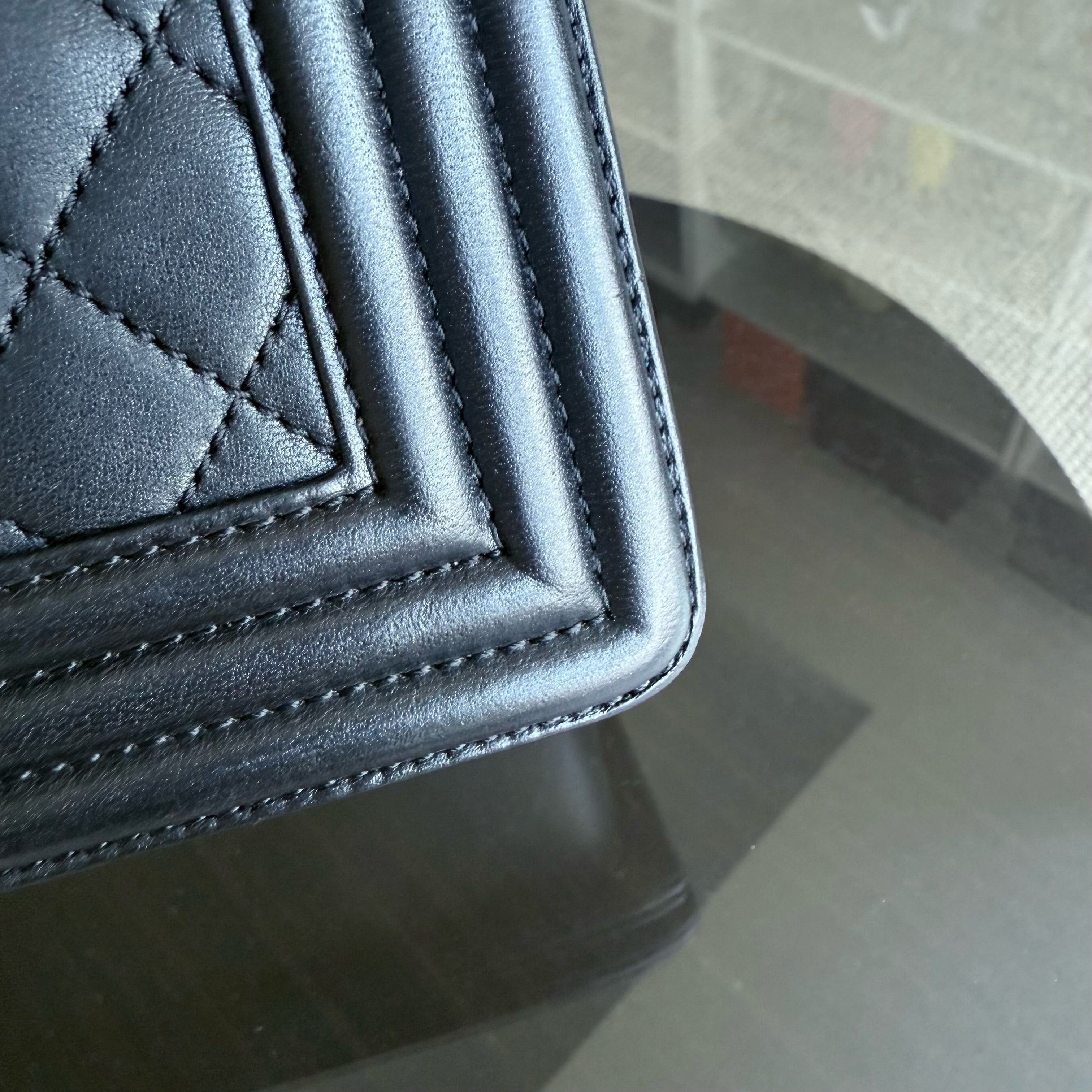 Chanel Boy New Medium - 28CM Quilted Lambskin Black Gold Hardware Series 26