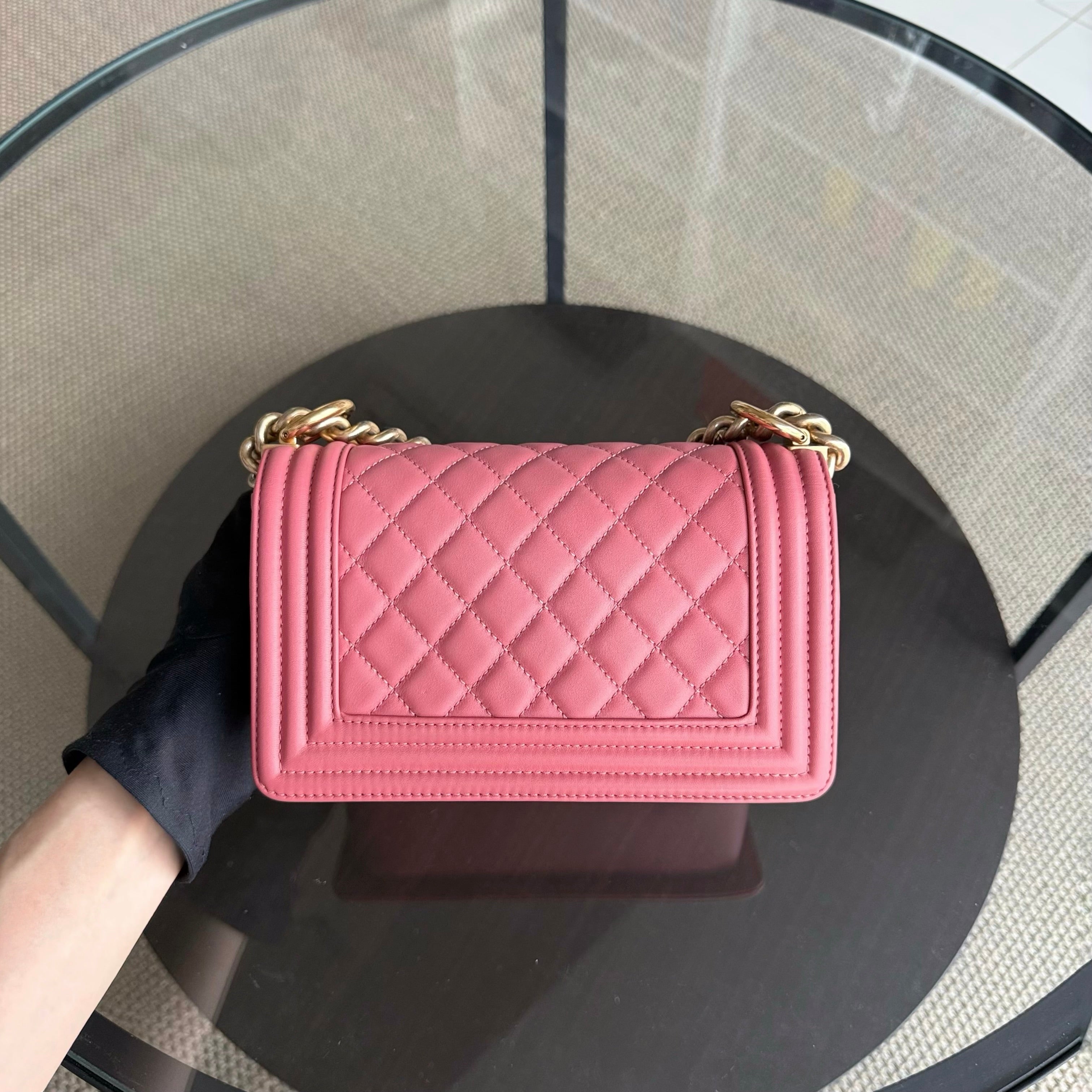 Chanel Boy Small - 20CM Quilted Calfskin Pink Gold Hardware Series 28