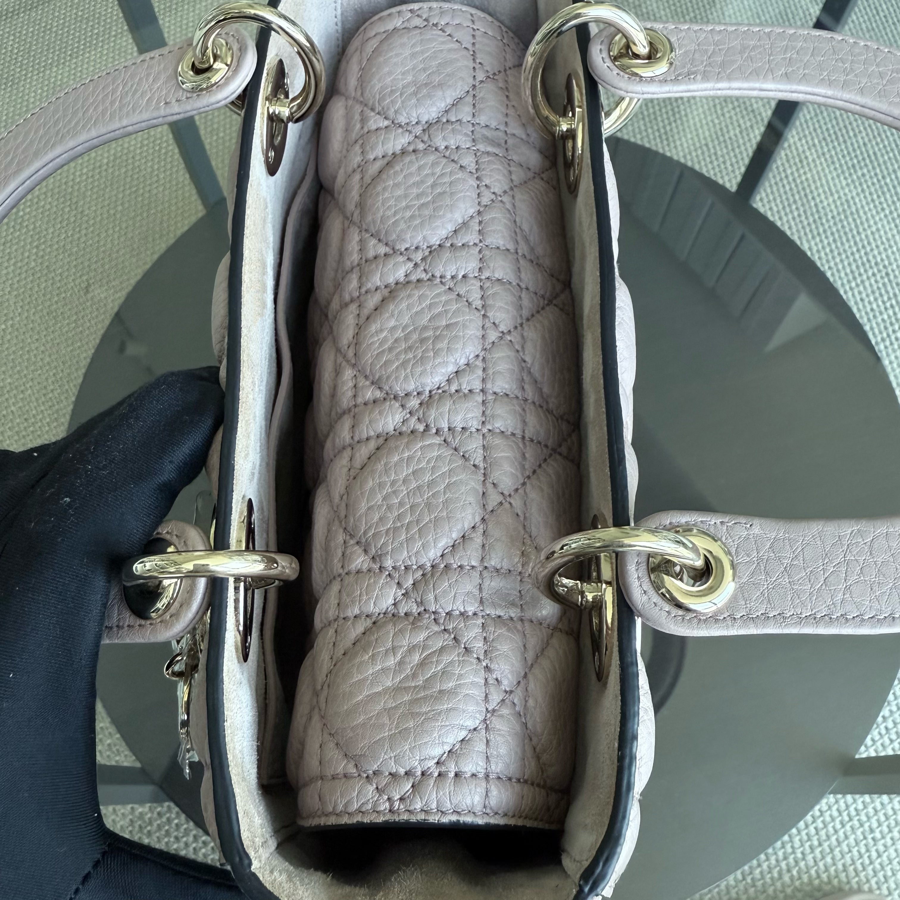 Dior Lady Medium Flap - Grained Calfskin Caviar Cannage Nude Pink Gold Hardware