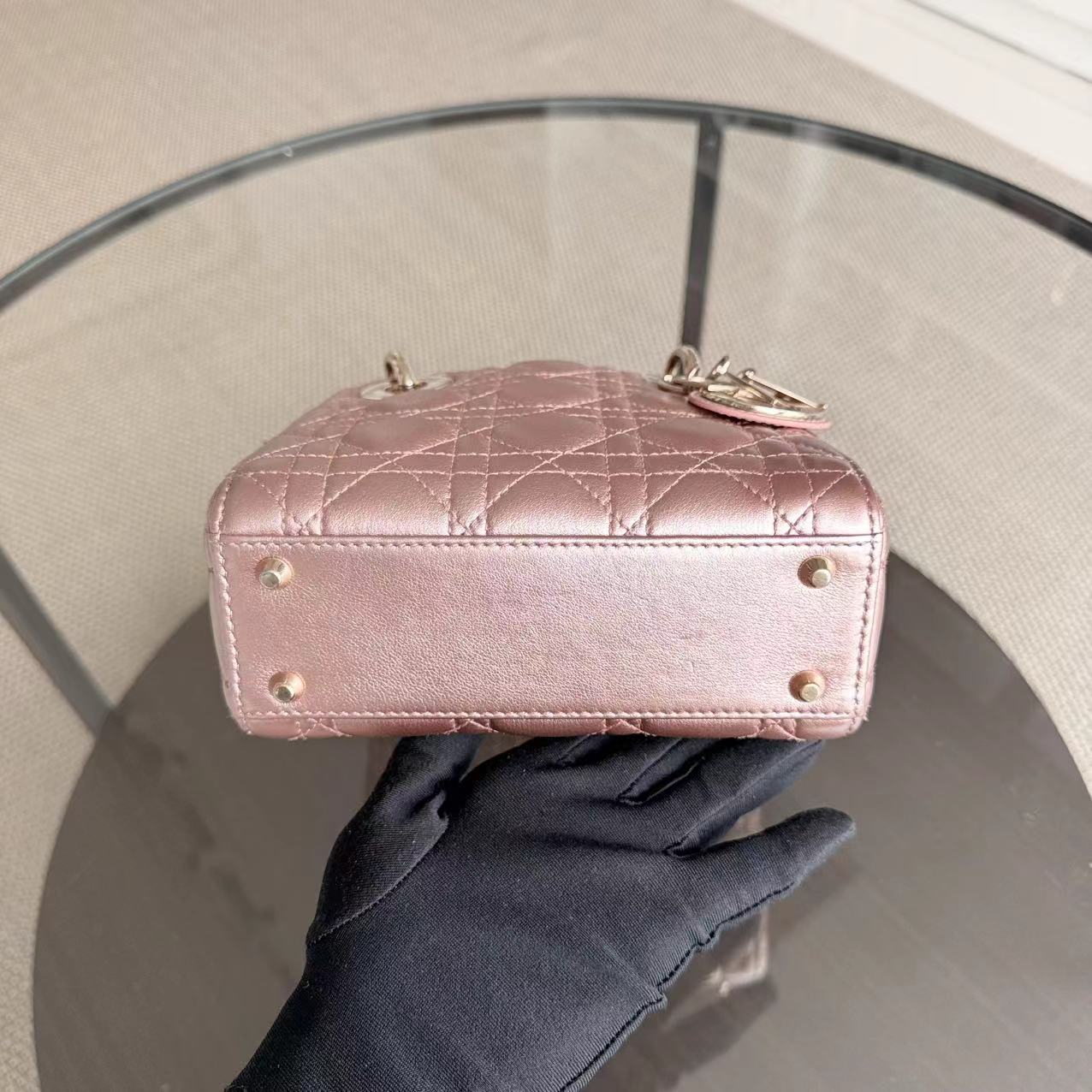 Lady Mini Cannage Lambskin Metallic Pink Golden Hardware