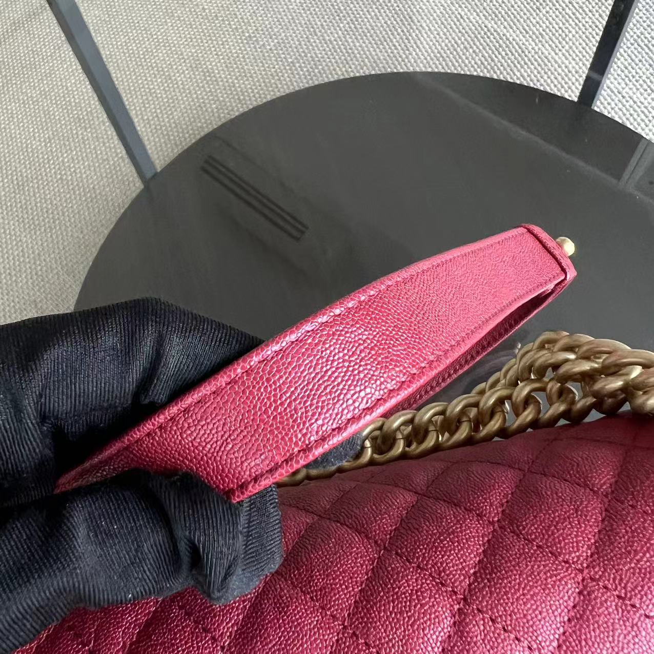 Chanel Boy Medium - Caviar 25CM Quilted Dark Red Golden Hardware Series 26